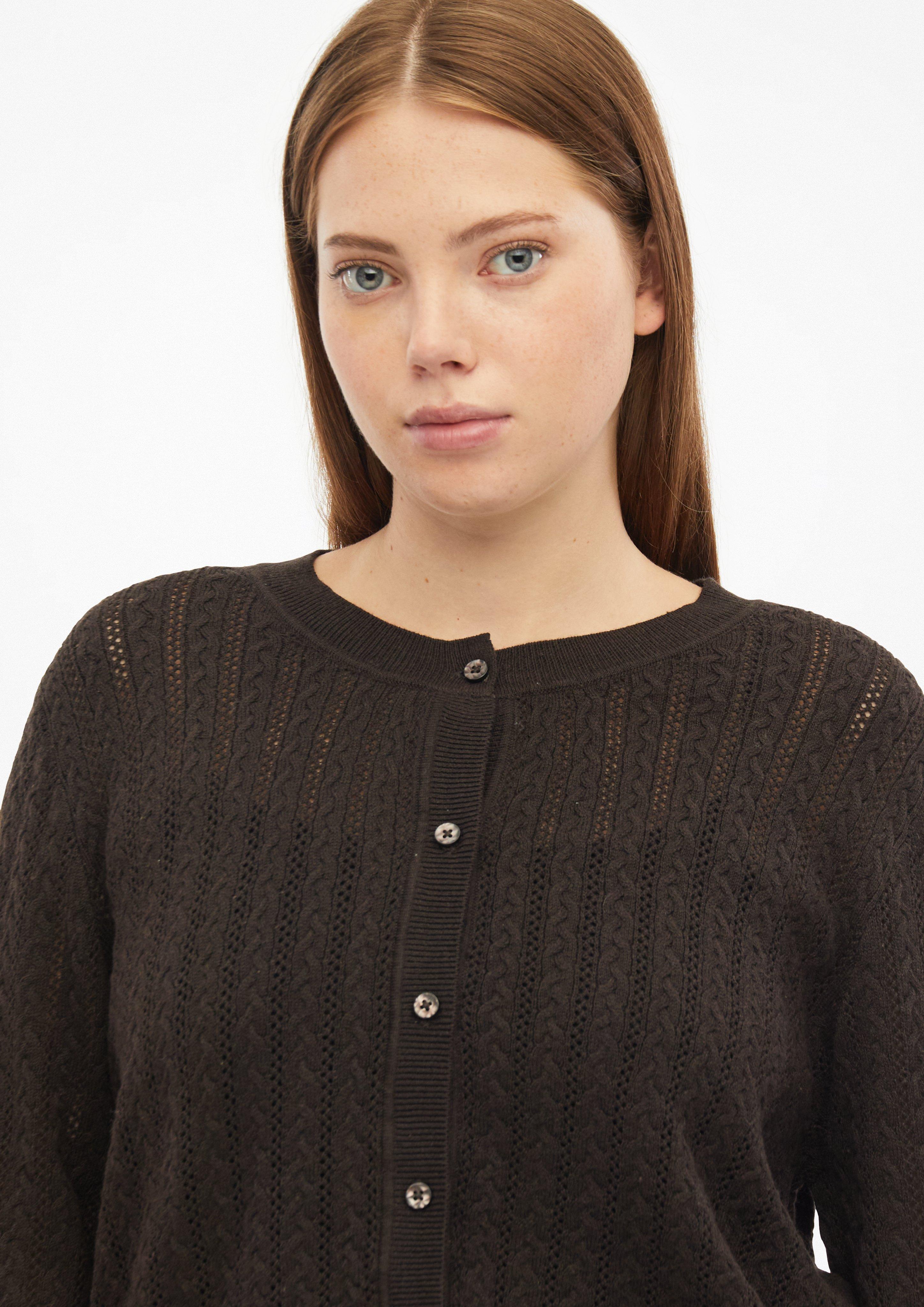 Femmes Cardigan en maille fine avec motif torsadé en brun de QS CURVE