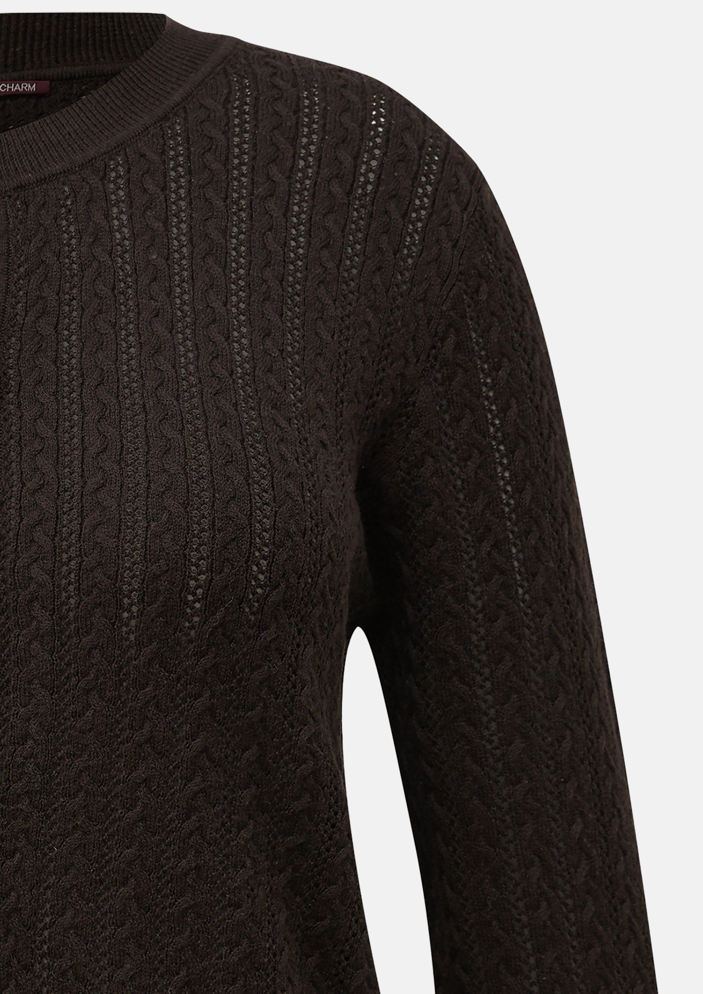 Femmes Cardigan en maille fine avec motif torsadé en brun de QS CURVE