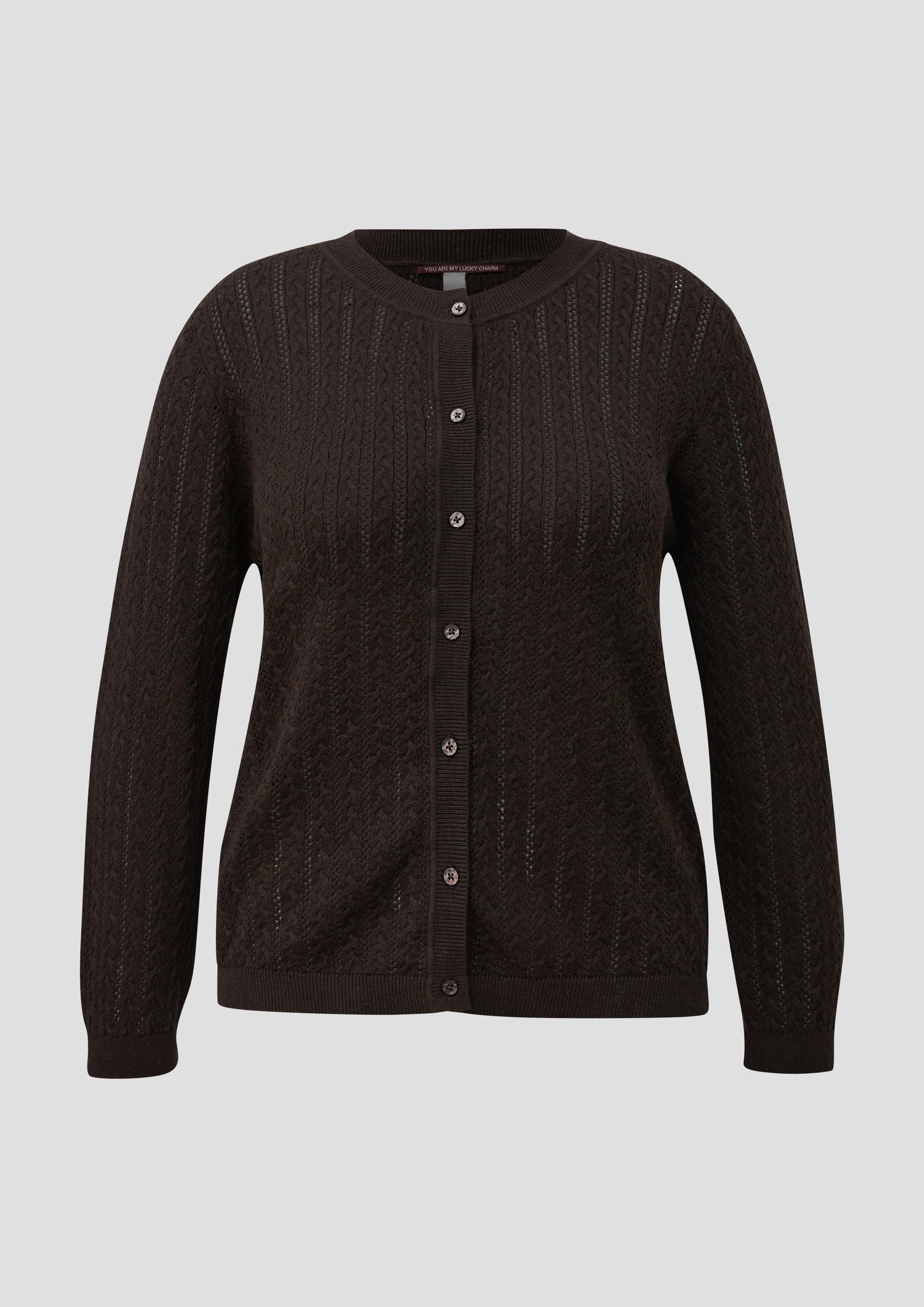 Femmes Cardigan en maille fine avec motif torsadé en brun de QS CURVE