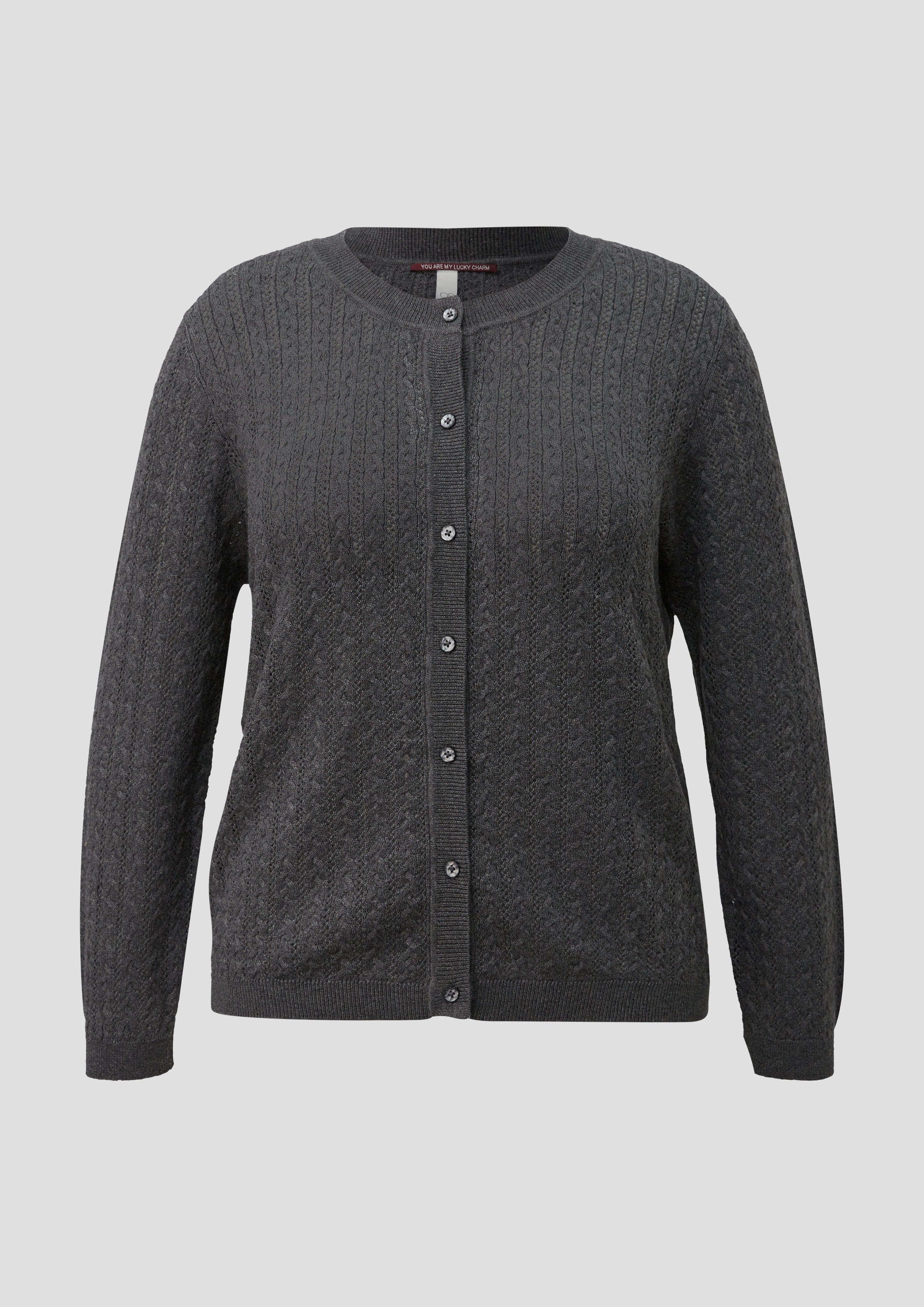 Femmes Cardigan en maille fine avec motif torsadé en gris de QS CURVE