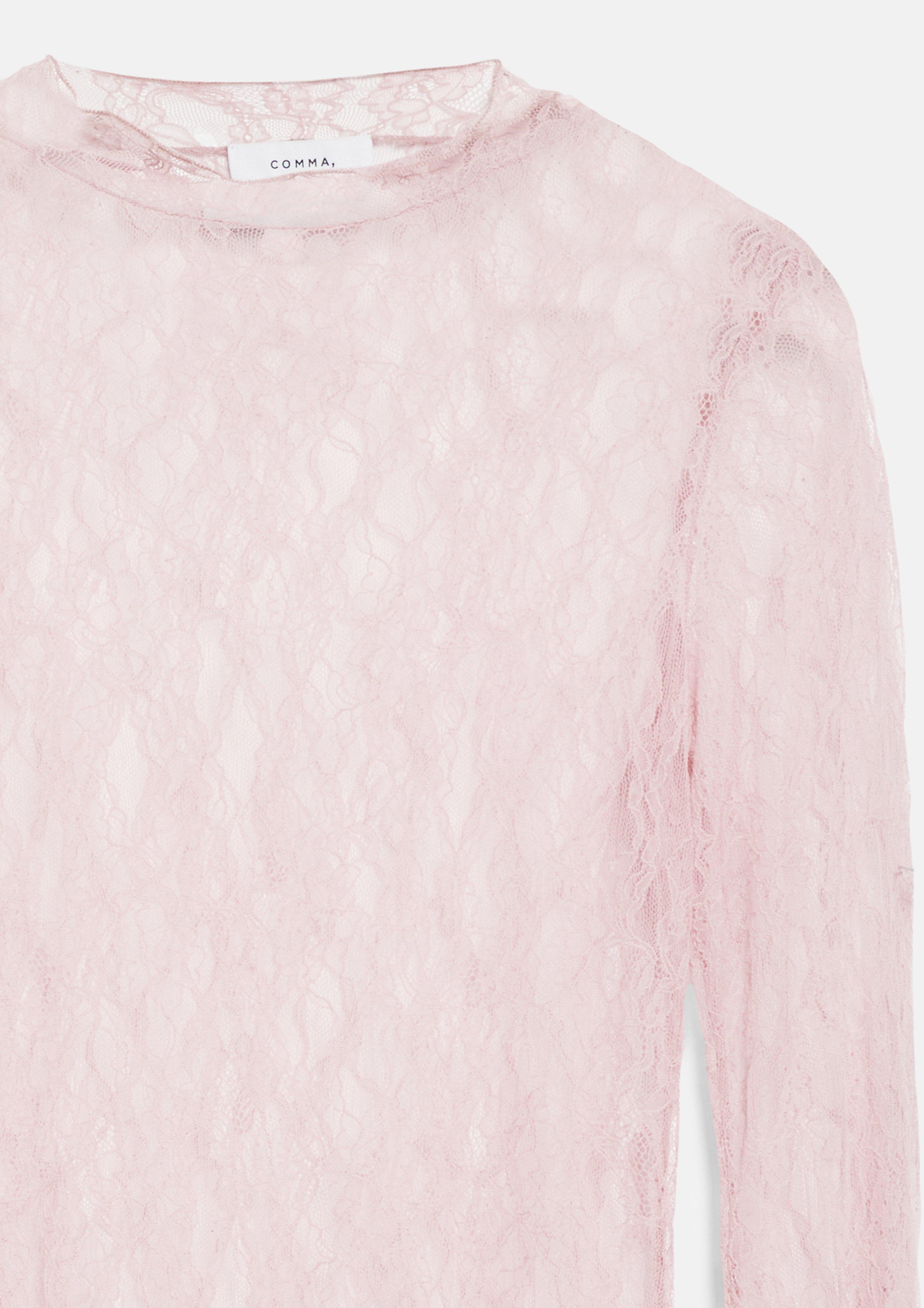Damen Spitzen-Langarmshirt mit Trompetenärmeln in pink von comma