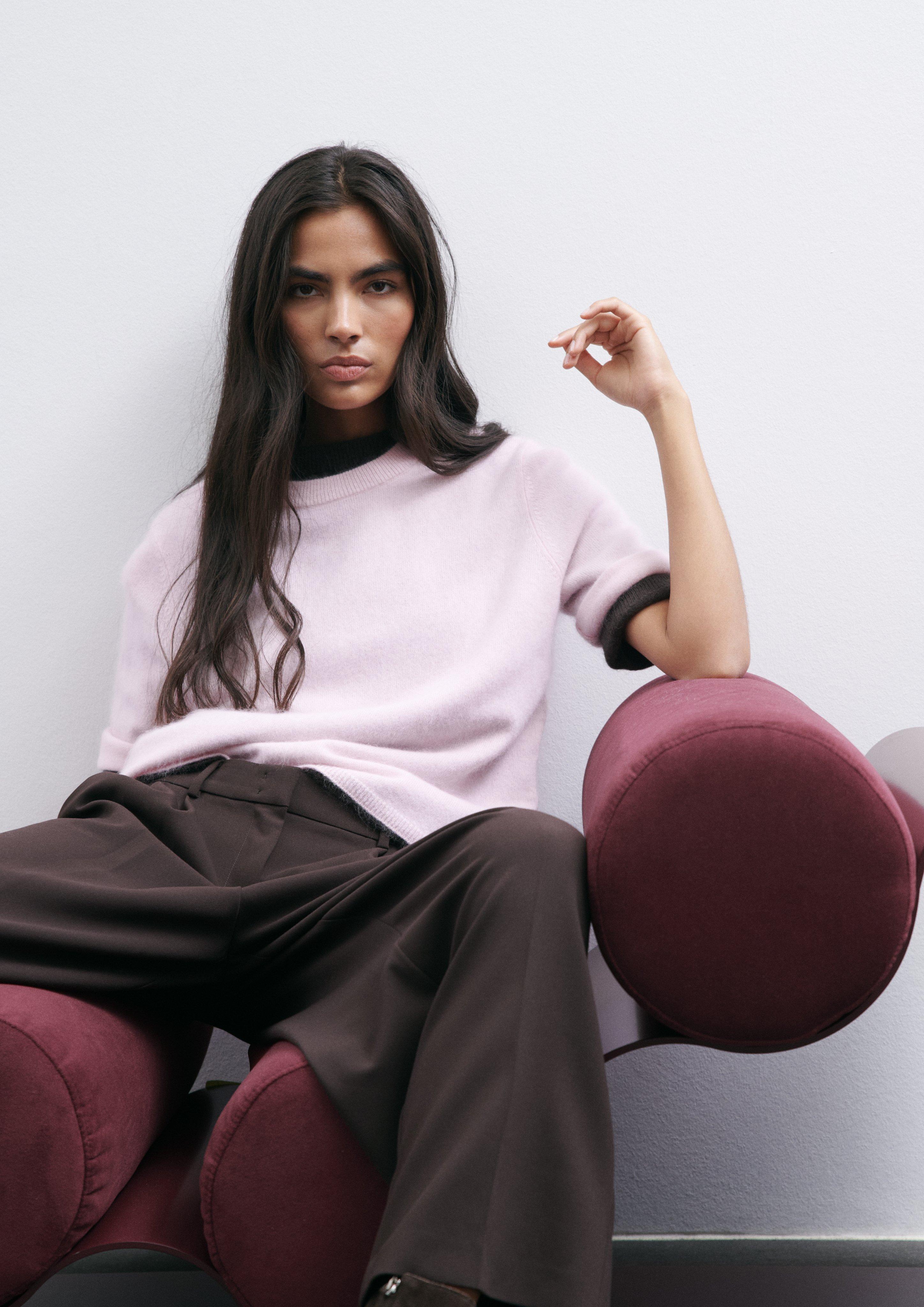 Kurzarmpullover aus reiner Wolle in rosa von COMMA