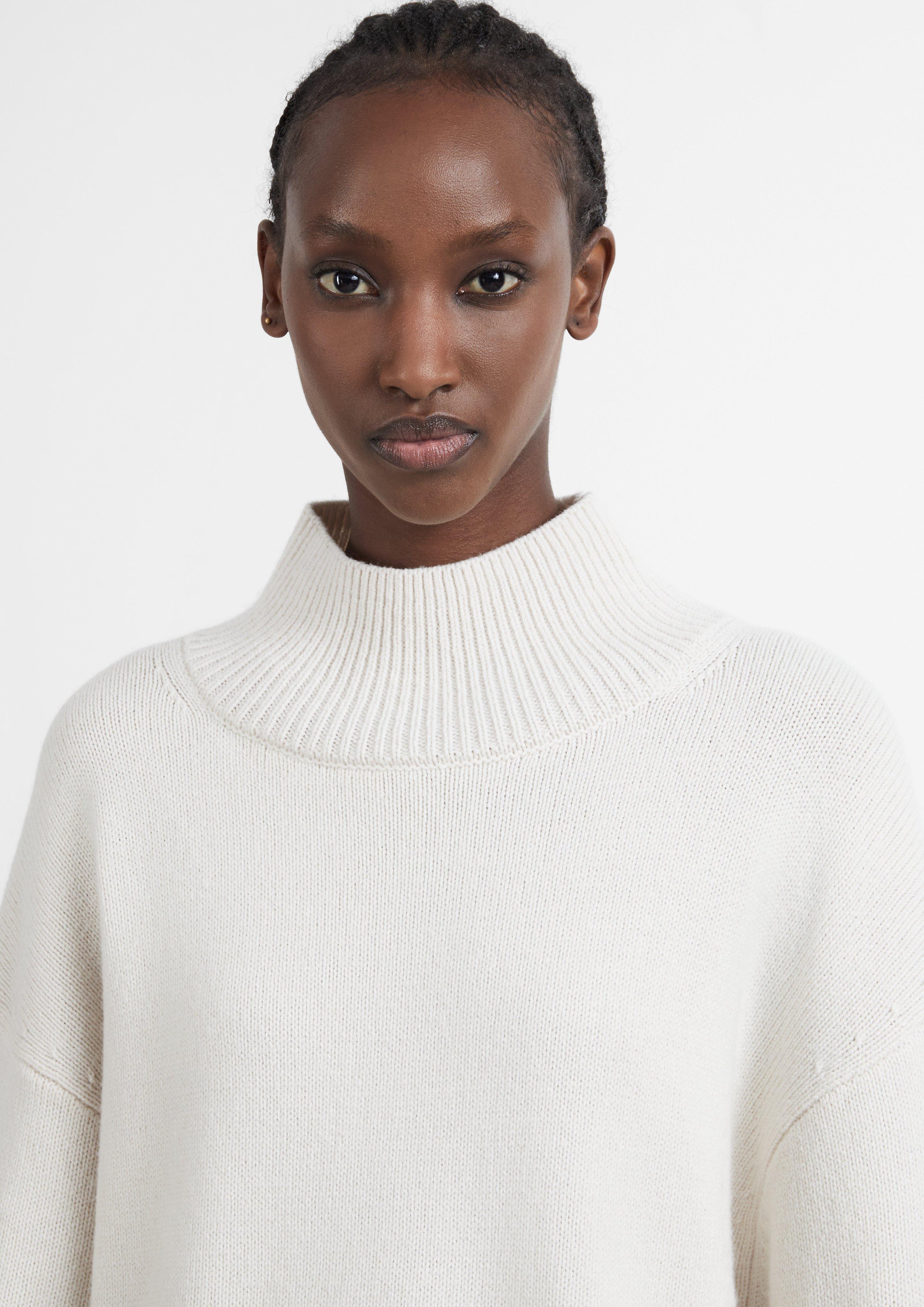 Damen Oversize-Strickpullover aus Wollmix mit Stehkragen in creme von COMMA