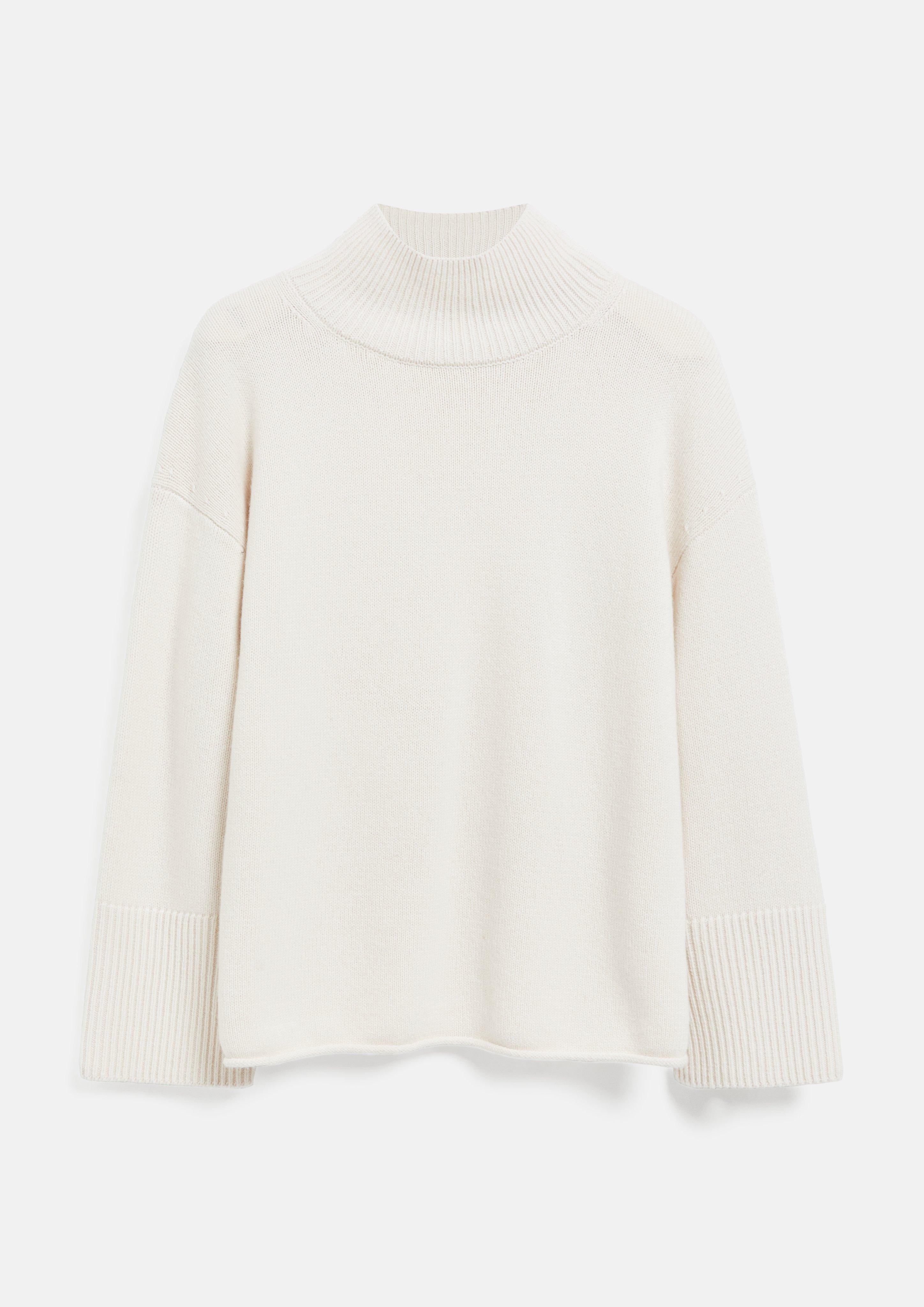 Damen Oversize-Strickpullover aus Wollmix mit Stehkragen in creme von COMMA
