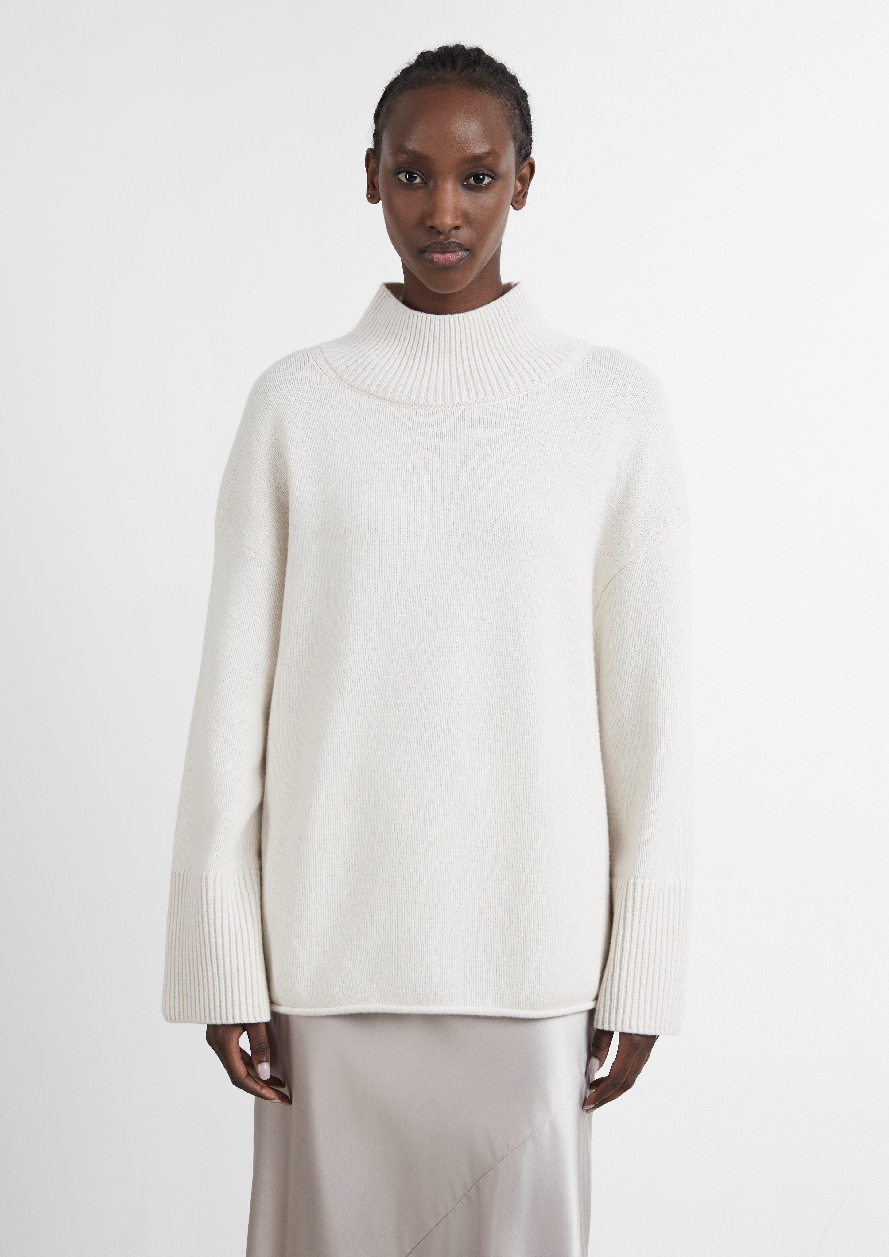 Oversize-Strickpullover aus Wollmix mit Stehkragen in Farbe creme von COMMA
