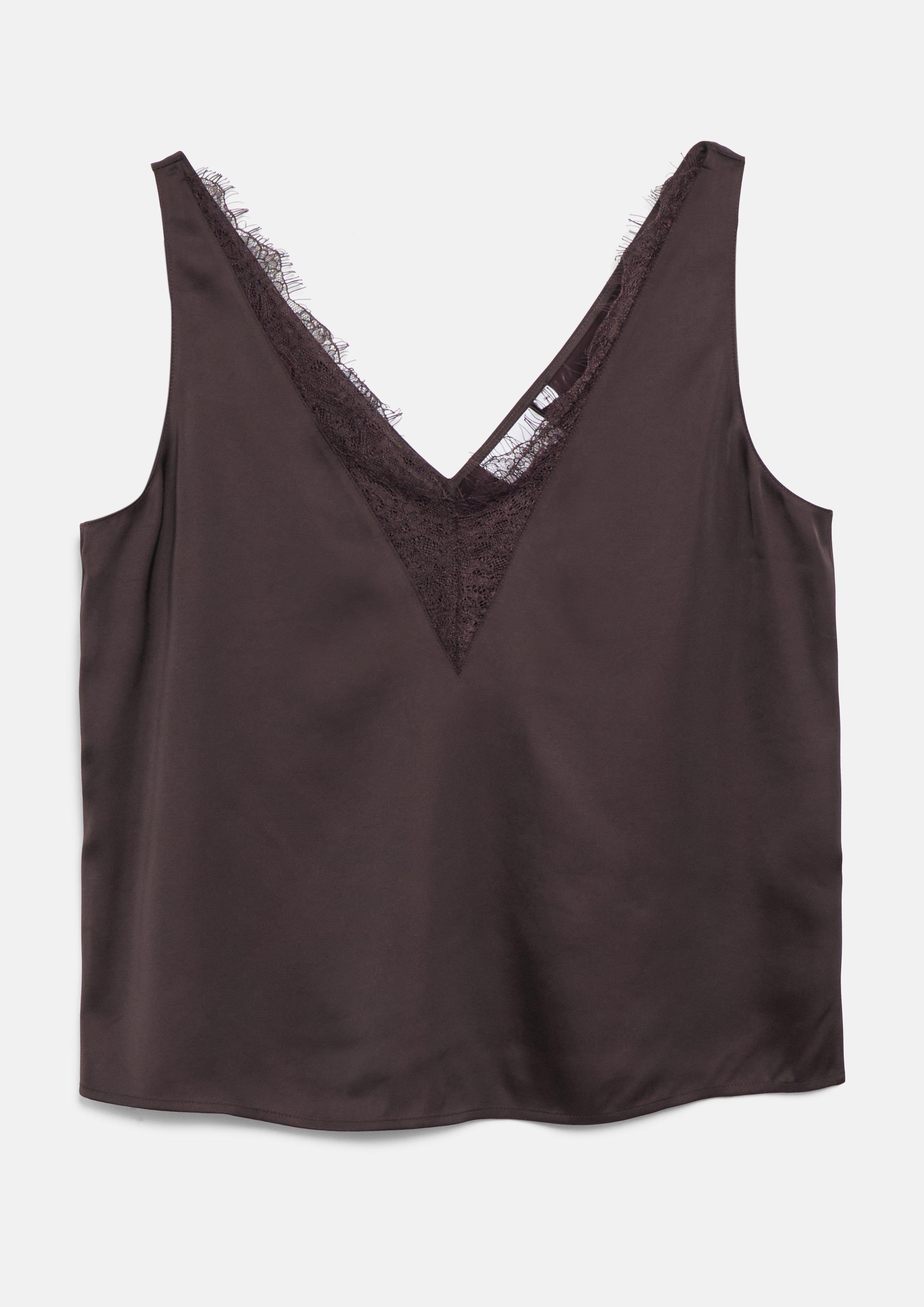 Satintop mit Spitze in lila von COMMA