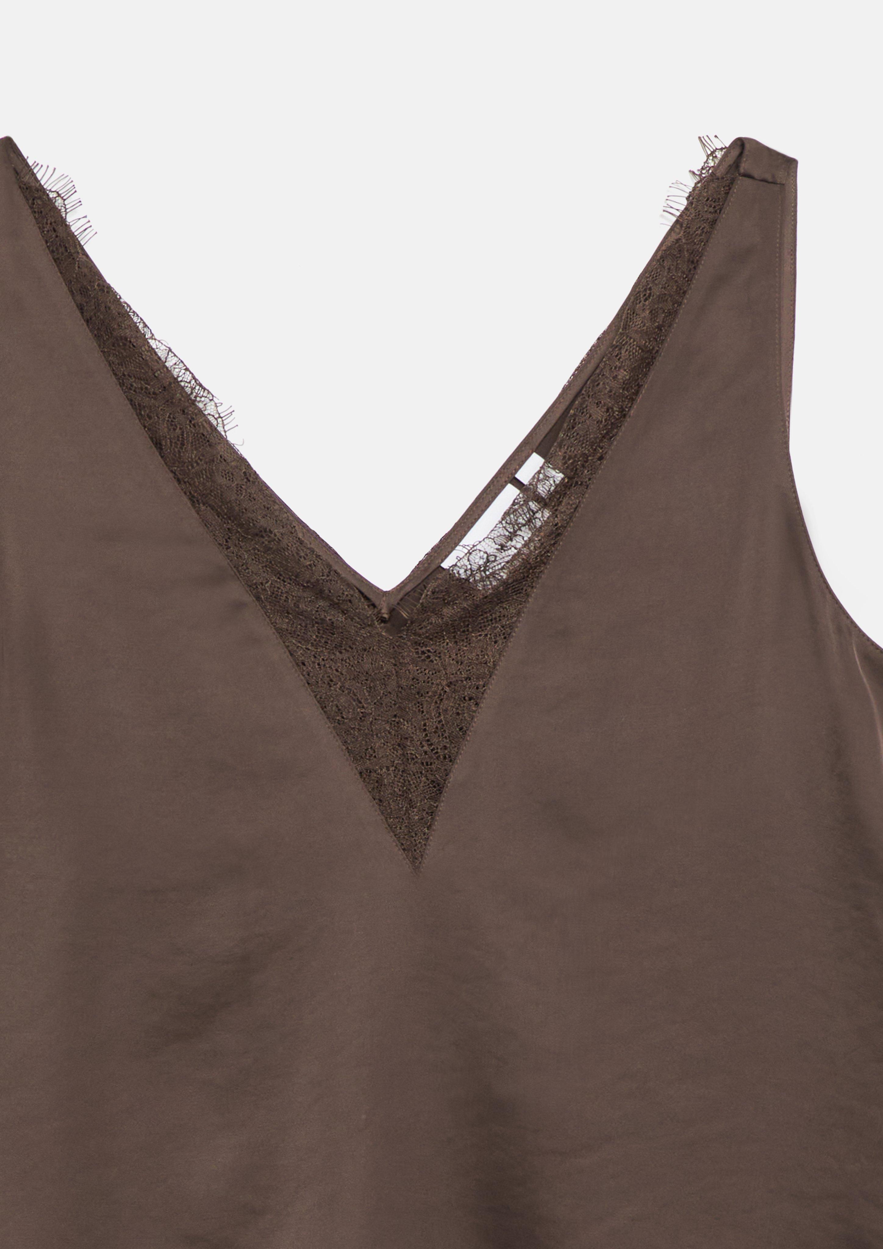 Damen Satintop mit Spitze in braun von comma