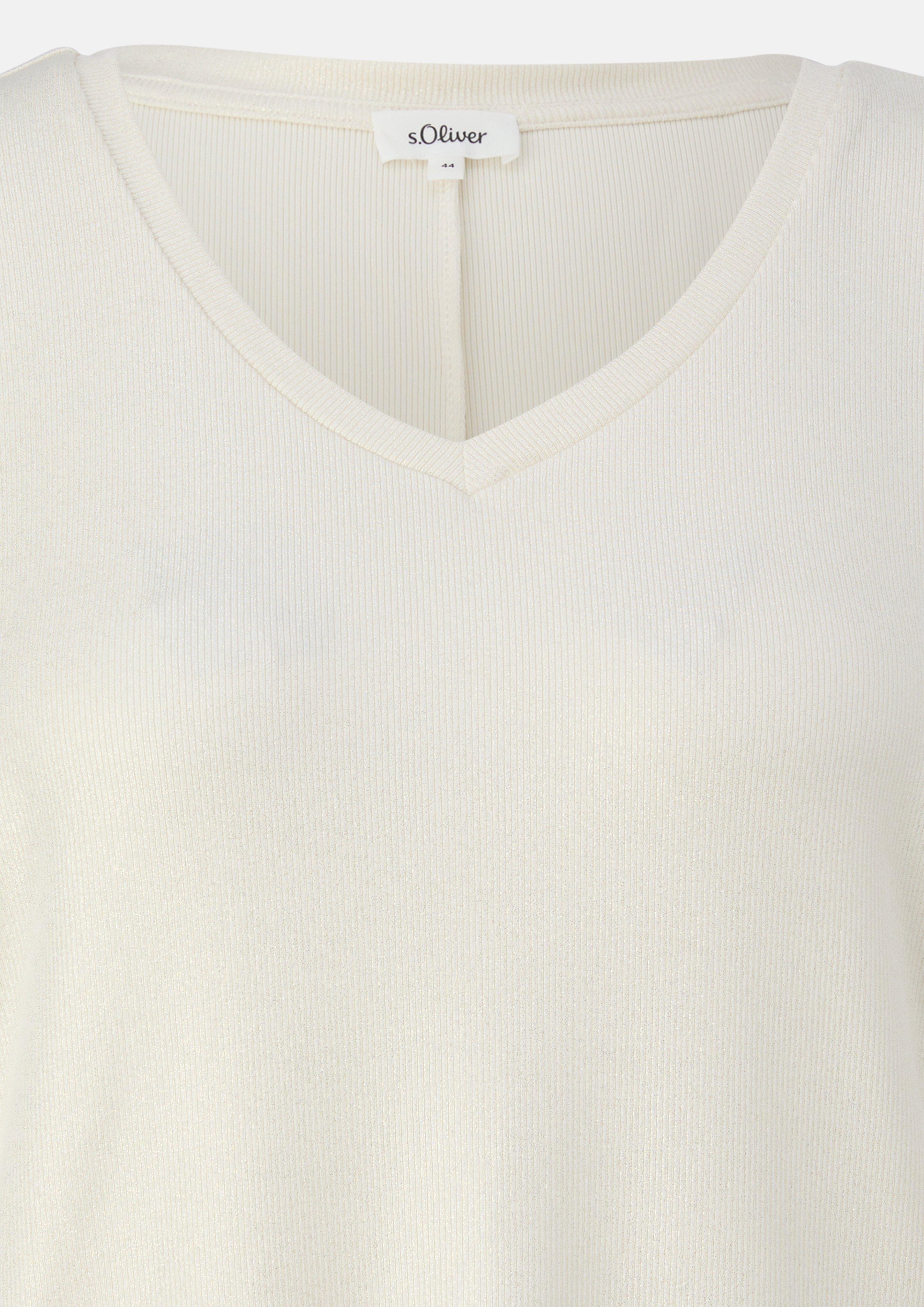 Damen T-Shirt im Relaxed Fit mit Glitzer-Coating in beige von s.Oliver CURVE