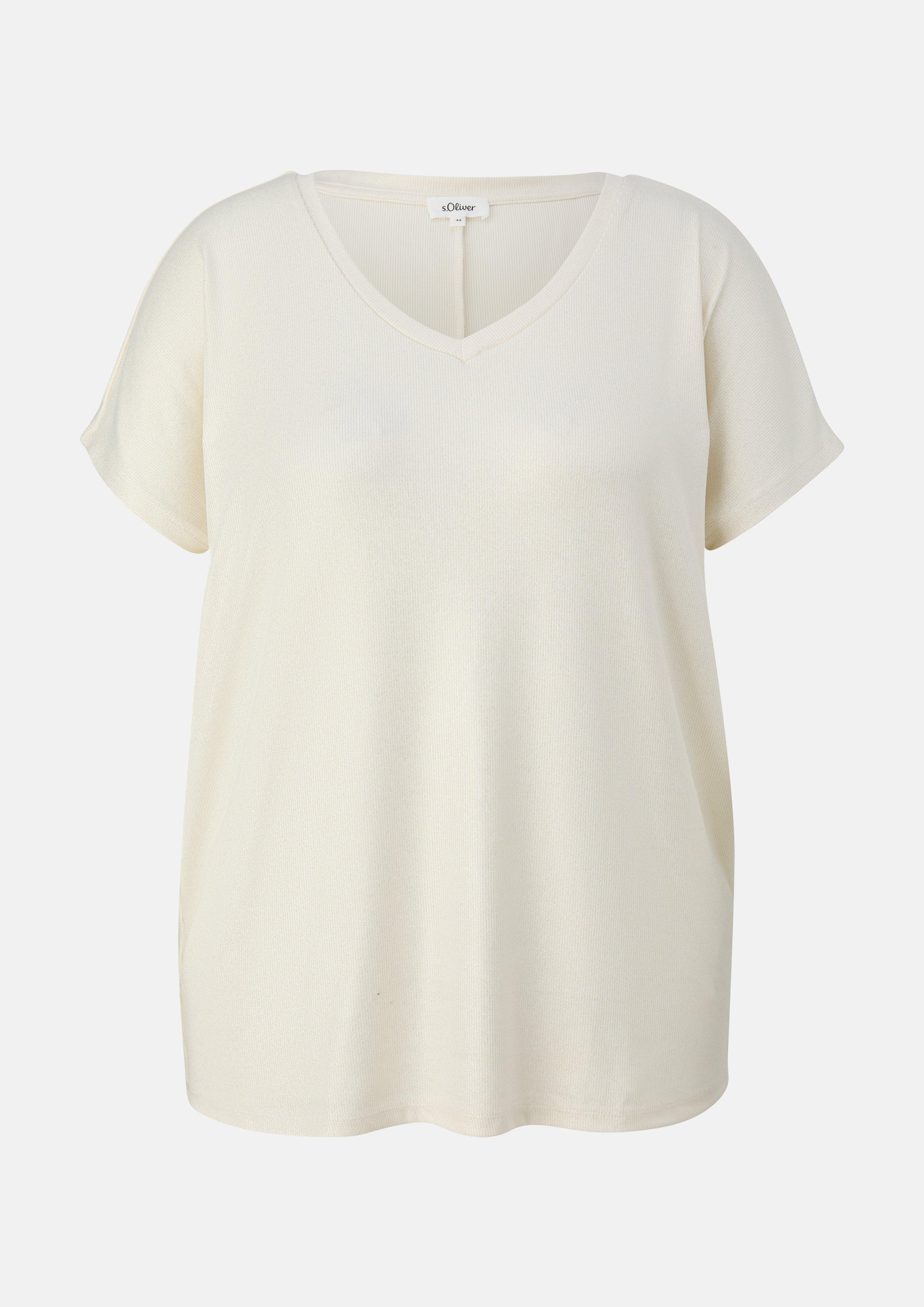 T-Shirt im Relaxed Fit mit Glitzer-Coating in Farbe helles beige von s.Oliver CURVE