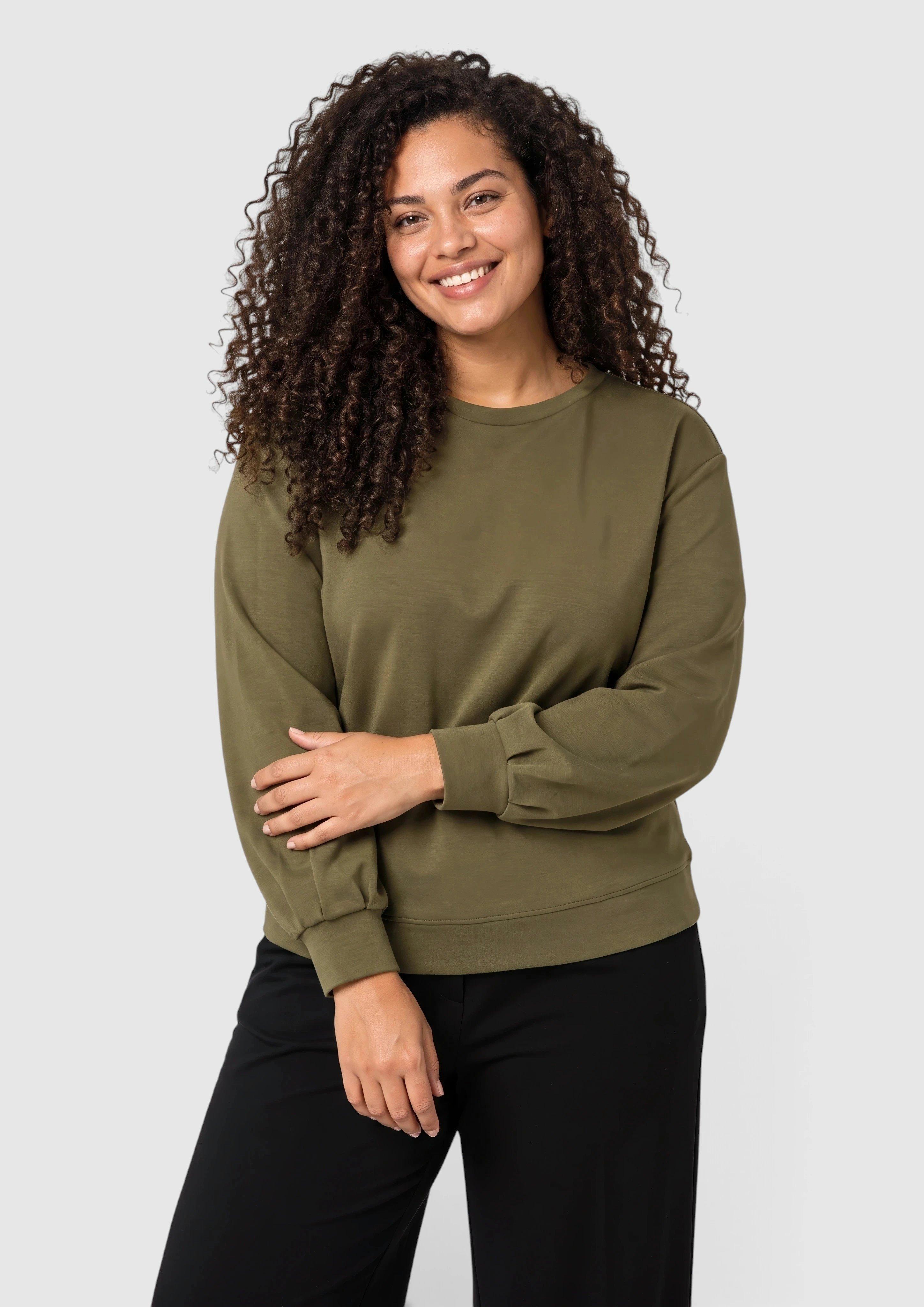 s.Oliver CURVE Scuba-Sweatshirt mit weitem Arm - Olivgrün