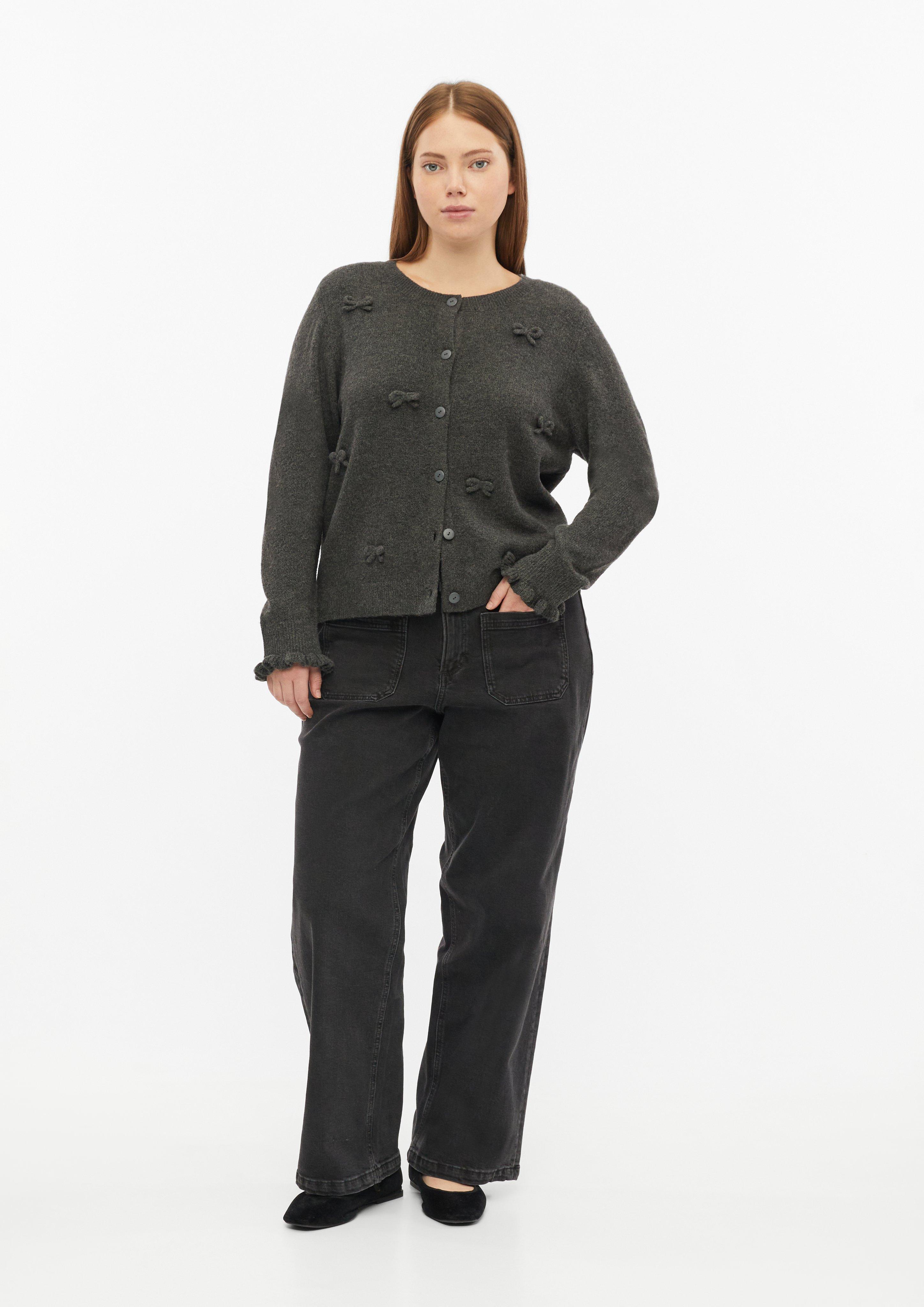Women Cardigan with Bows in grey by QS CURVE