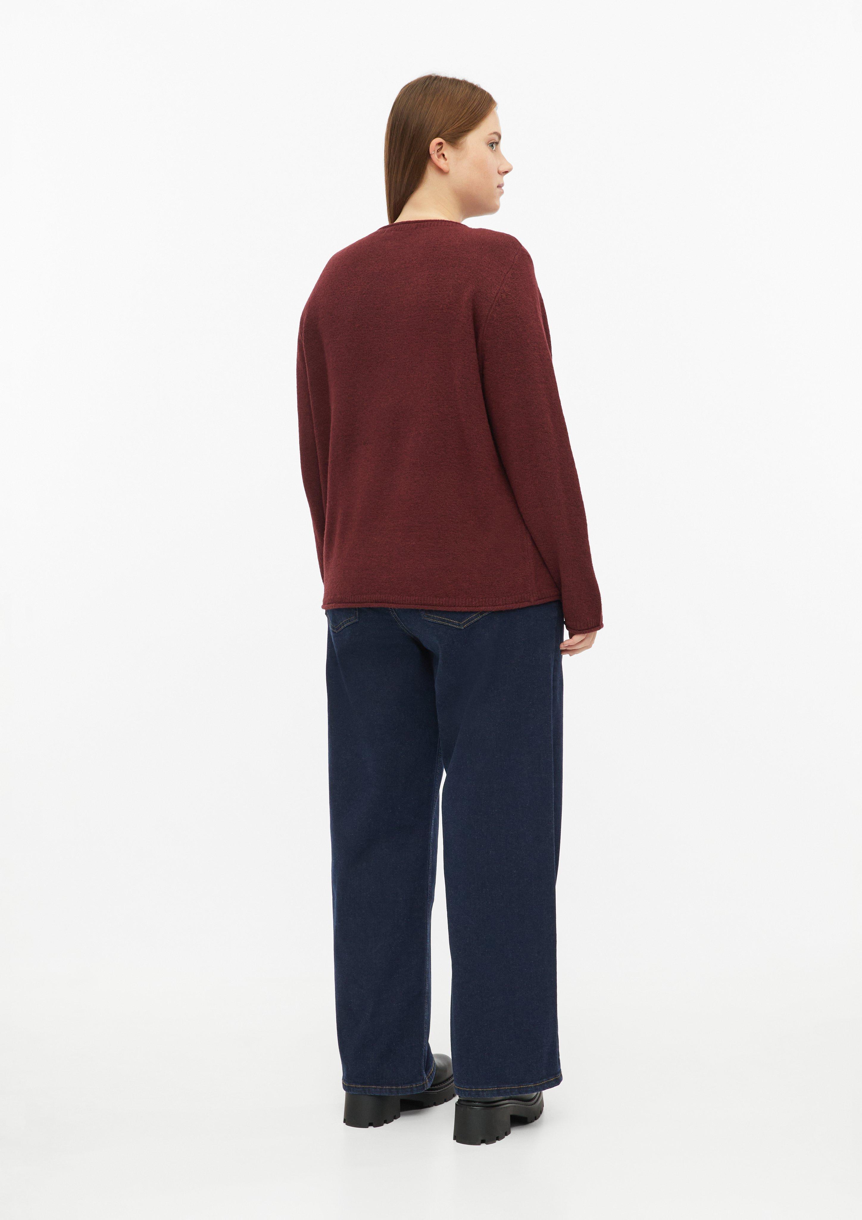 Women Soft Sweater with Rolled Edges in red by QS CURVE
