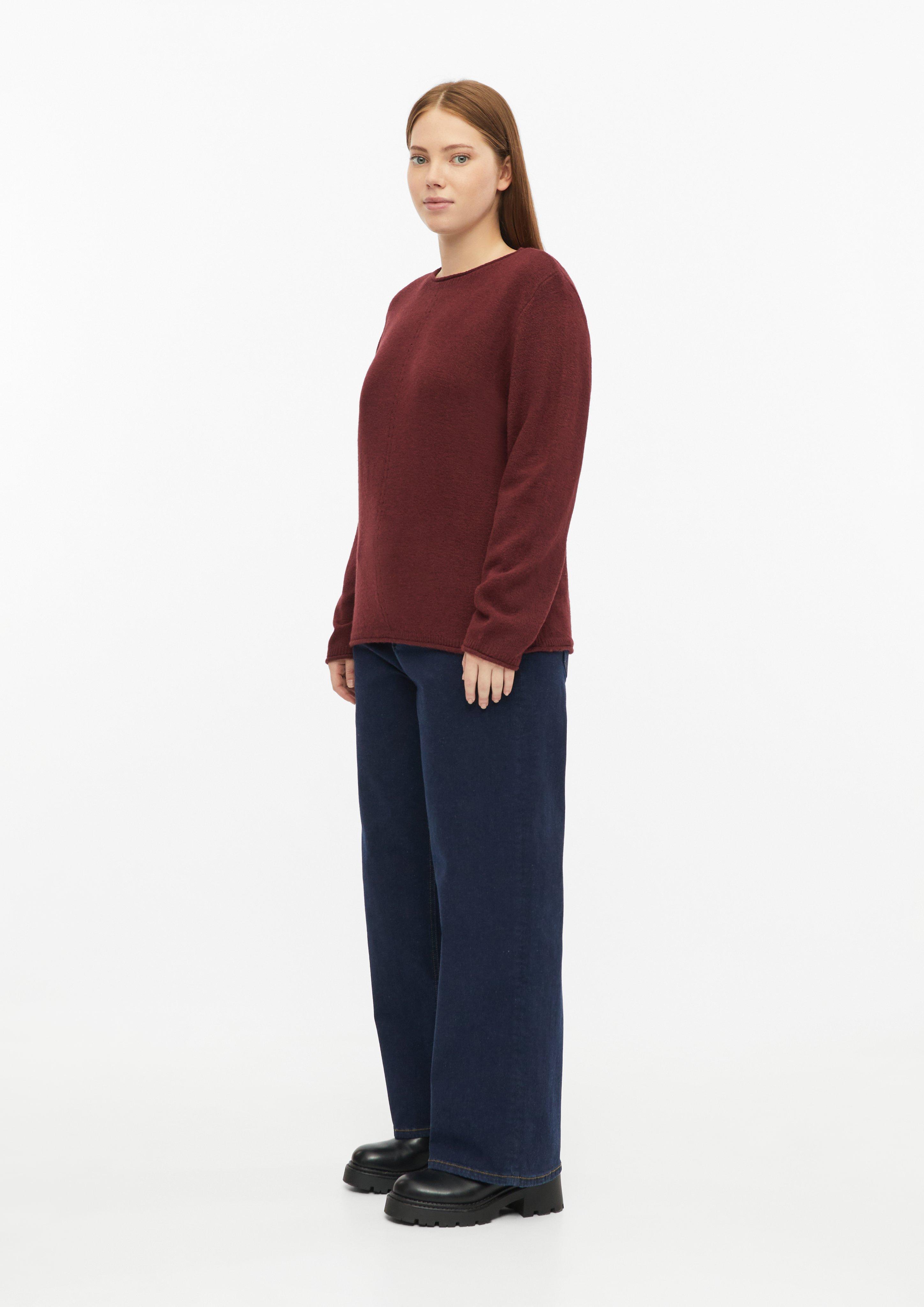 Women Soft Sweater with Rolled Edges in red by QS CURVE