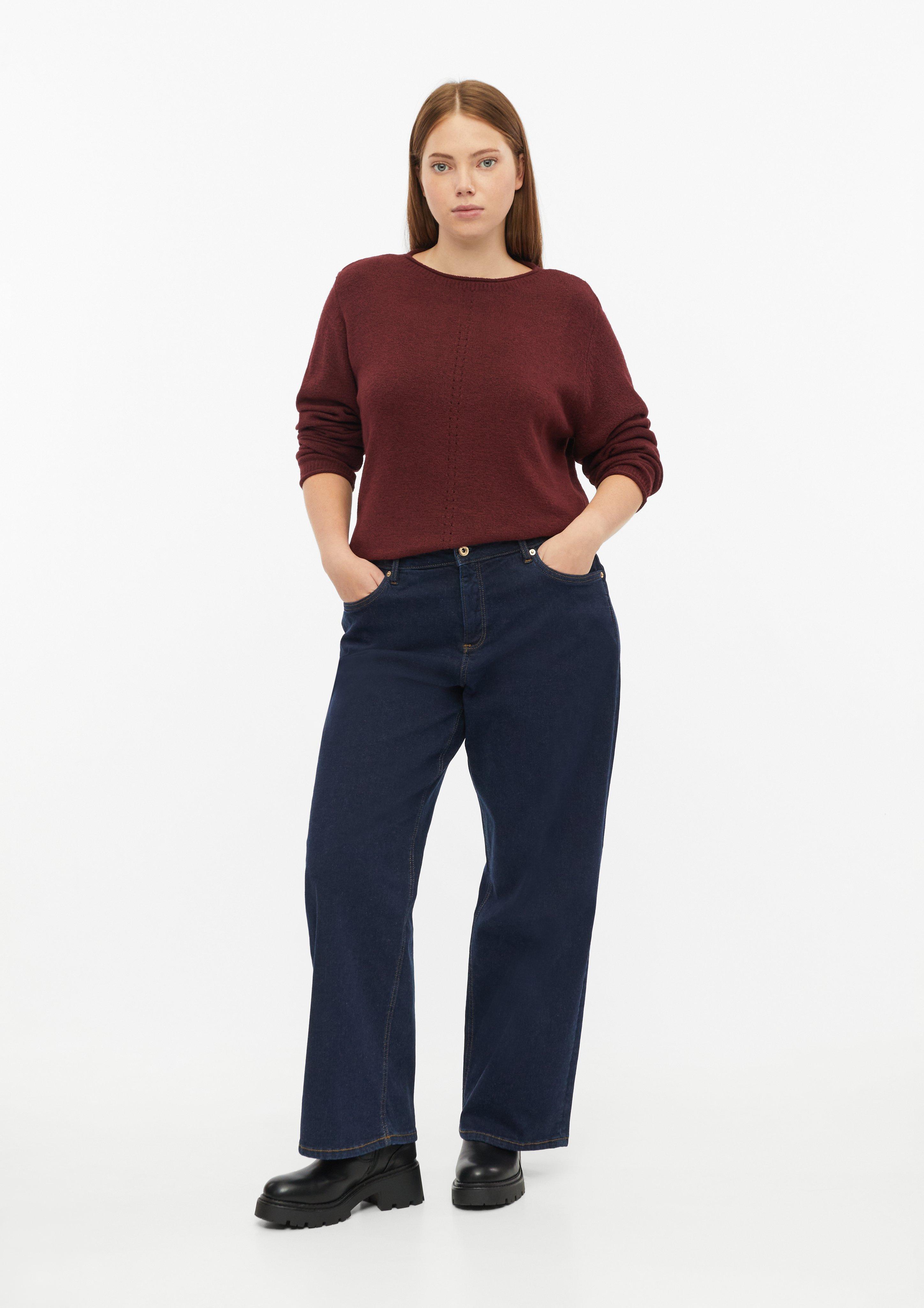 Women Soft Sweater with Rolled Edges in red by QS CURVE