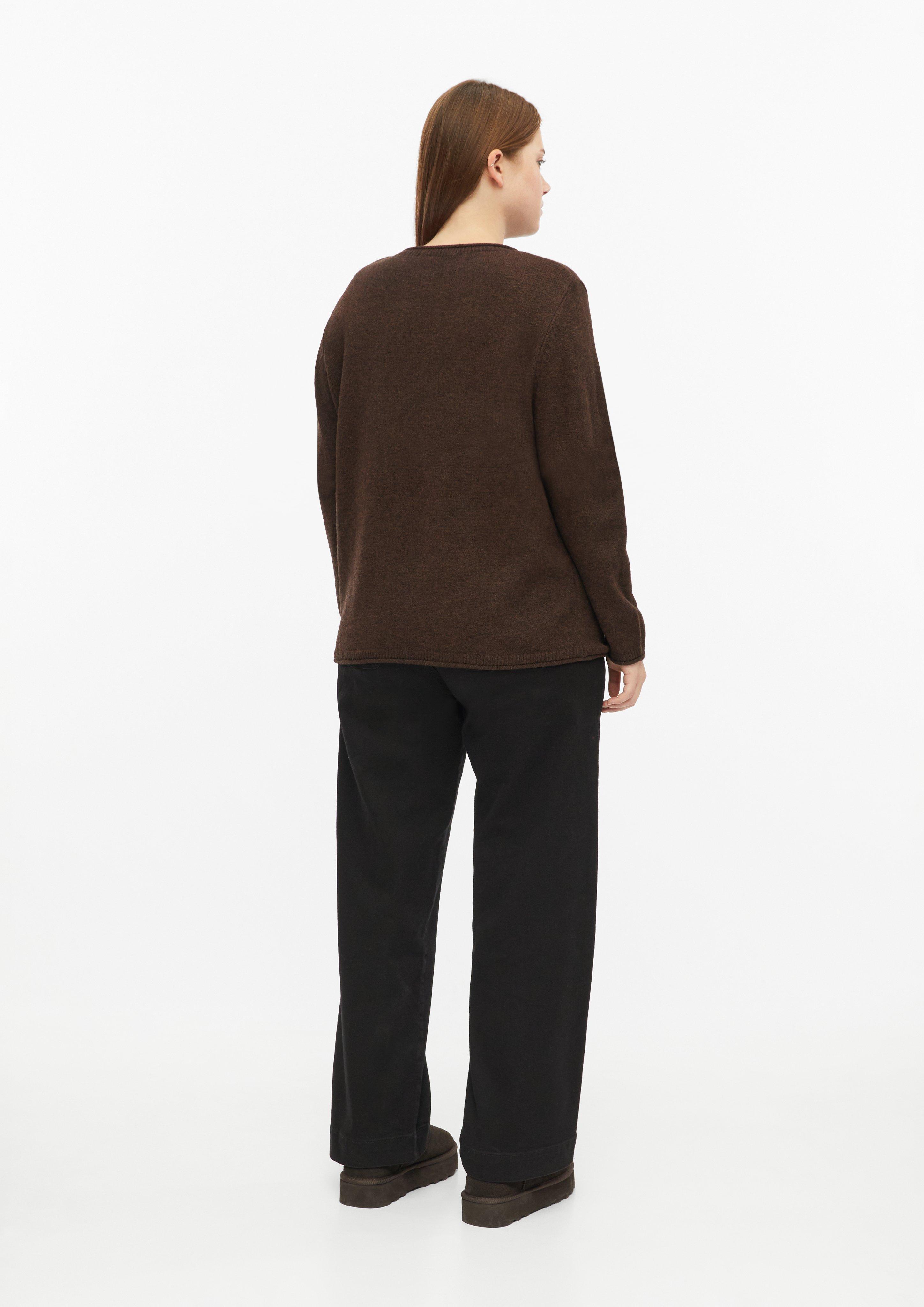 Women Soft Sweater with Rolled Edges in brown by QS CURVE