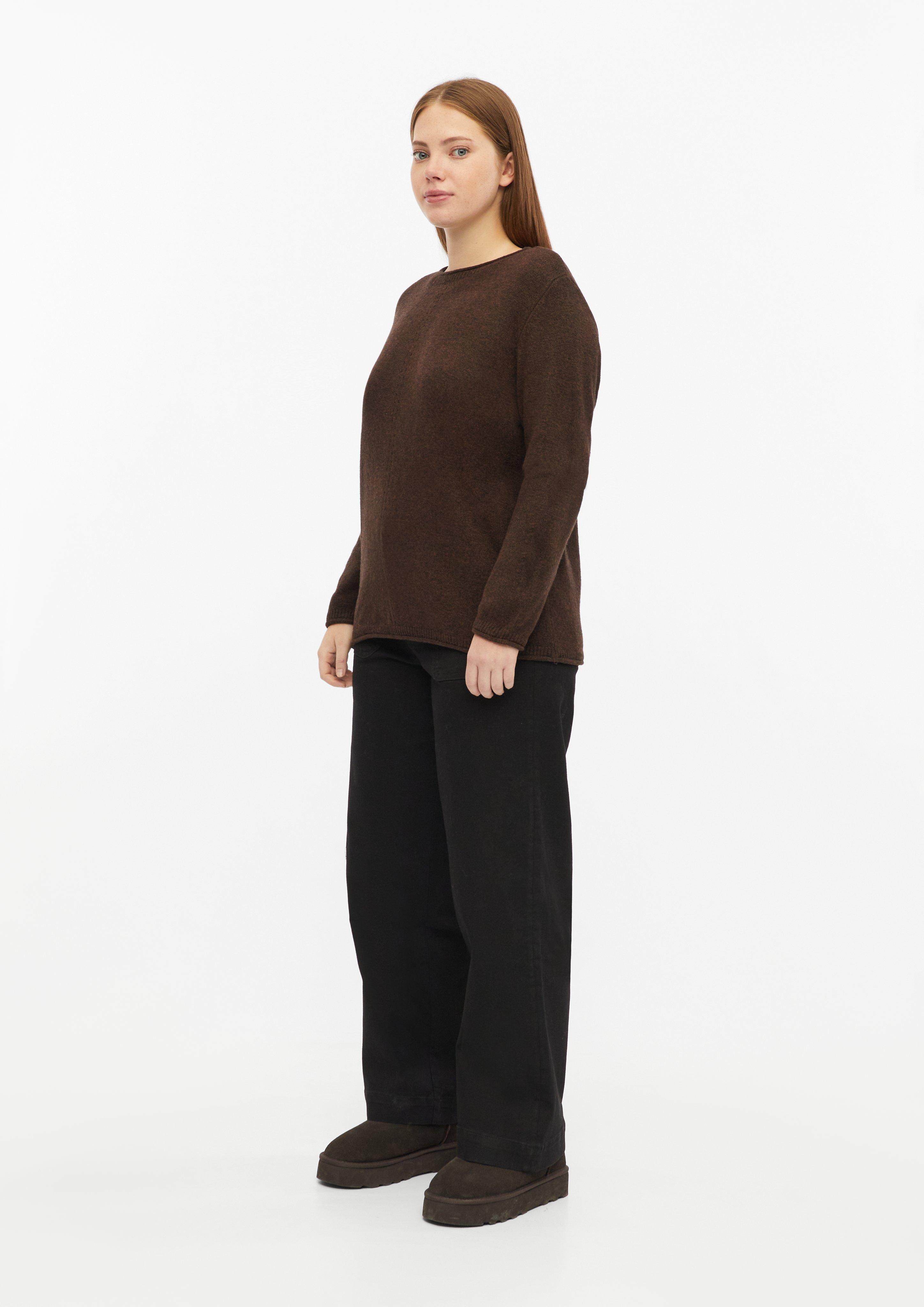 Women Soft Sweater with Rolled Edges in brown by QS CURVE