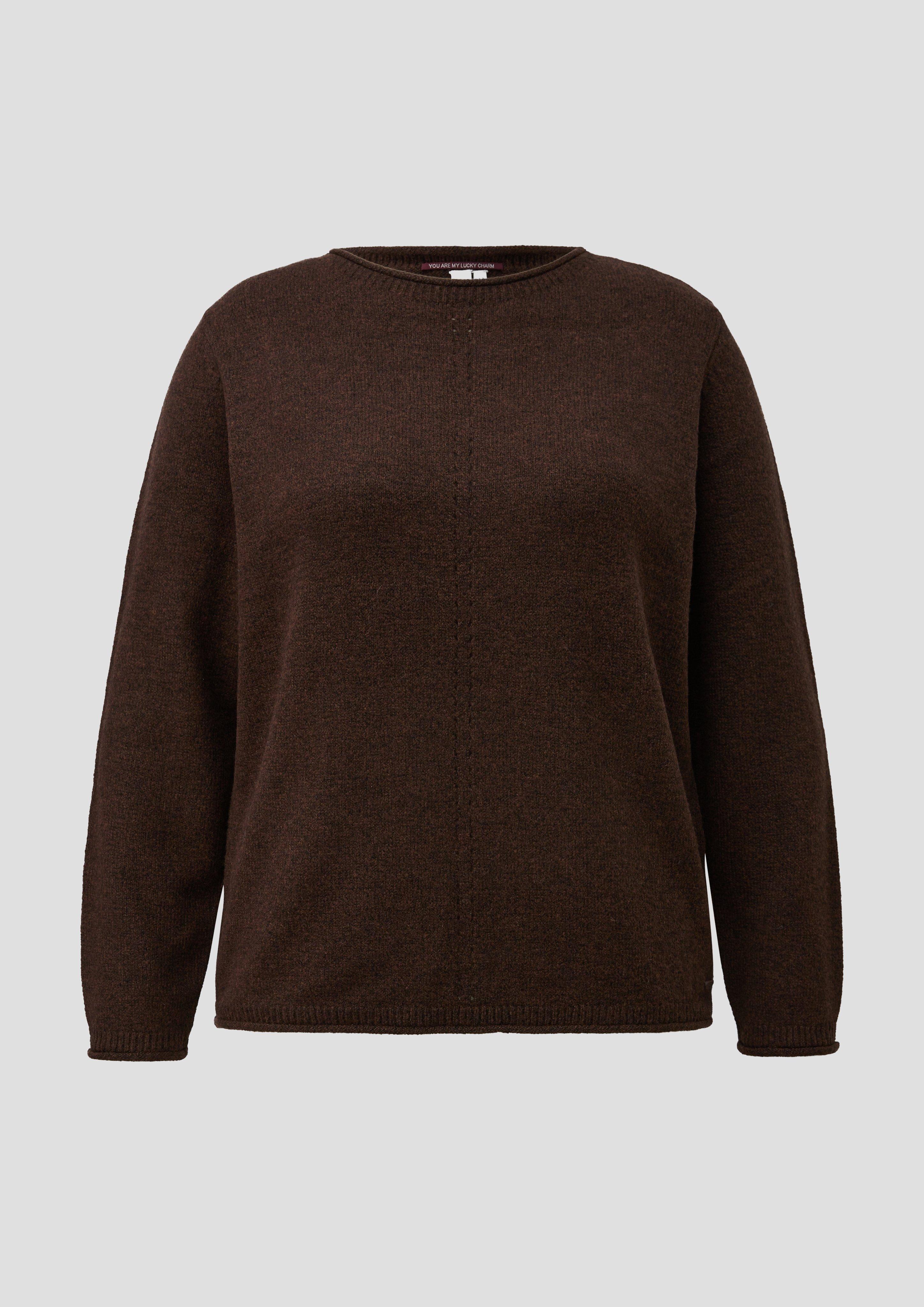 Women Soft Sweater with Rolled Edges in brown by QS CURVE