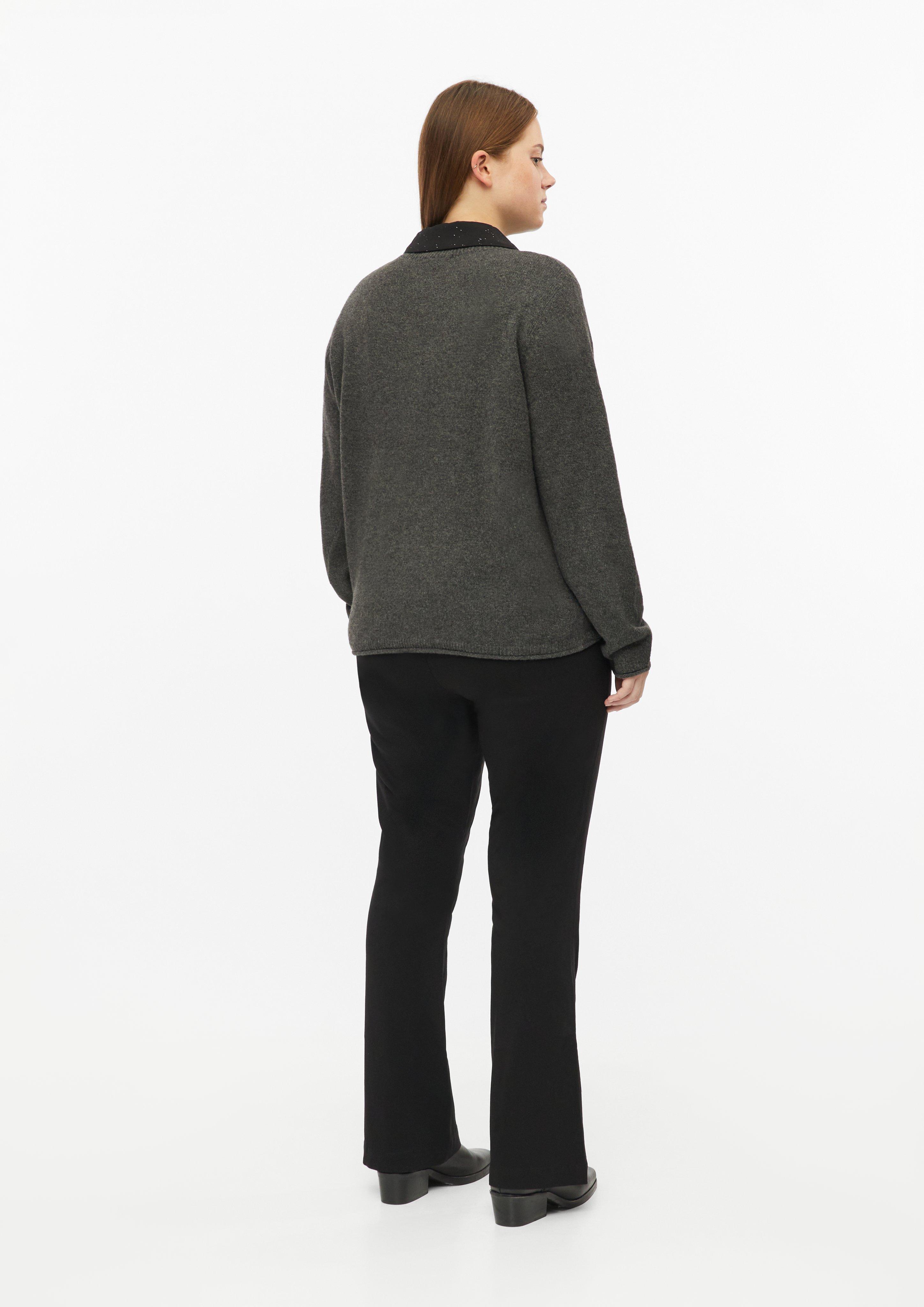 Women Soft Sweater with Rolled Edges in grey by QS CURVE