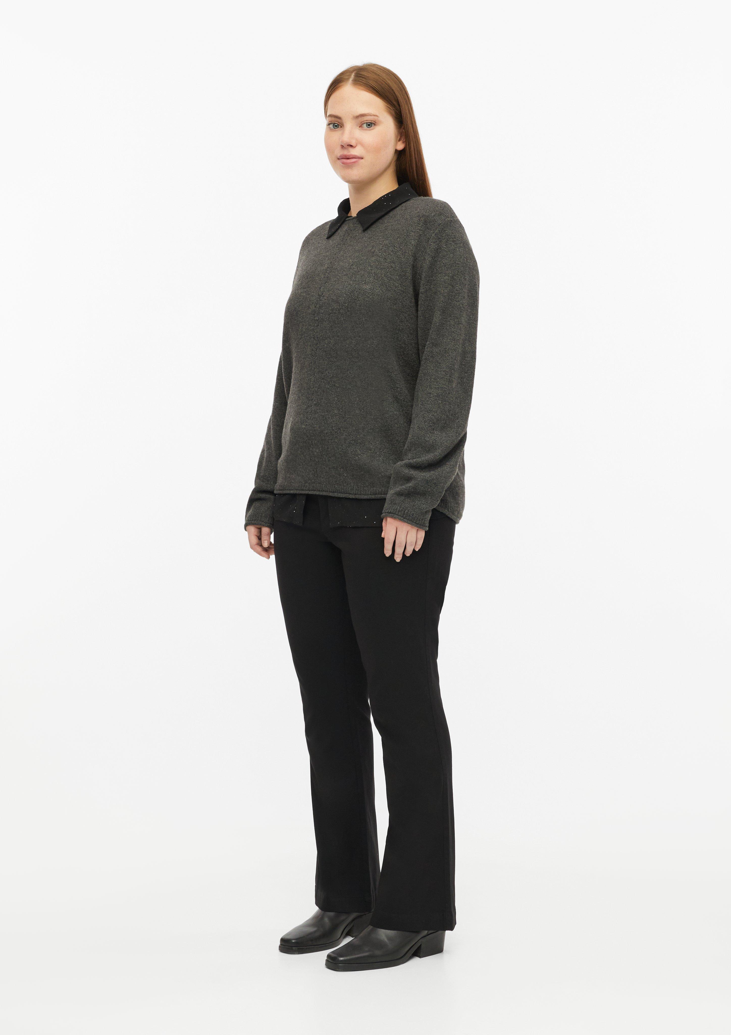 Women Soft Sweater with Rolled Edges in grey by QS CURVE