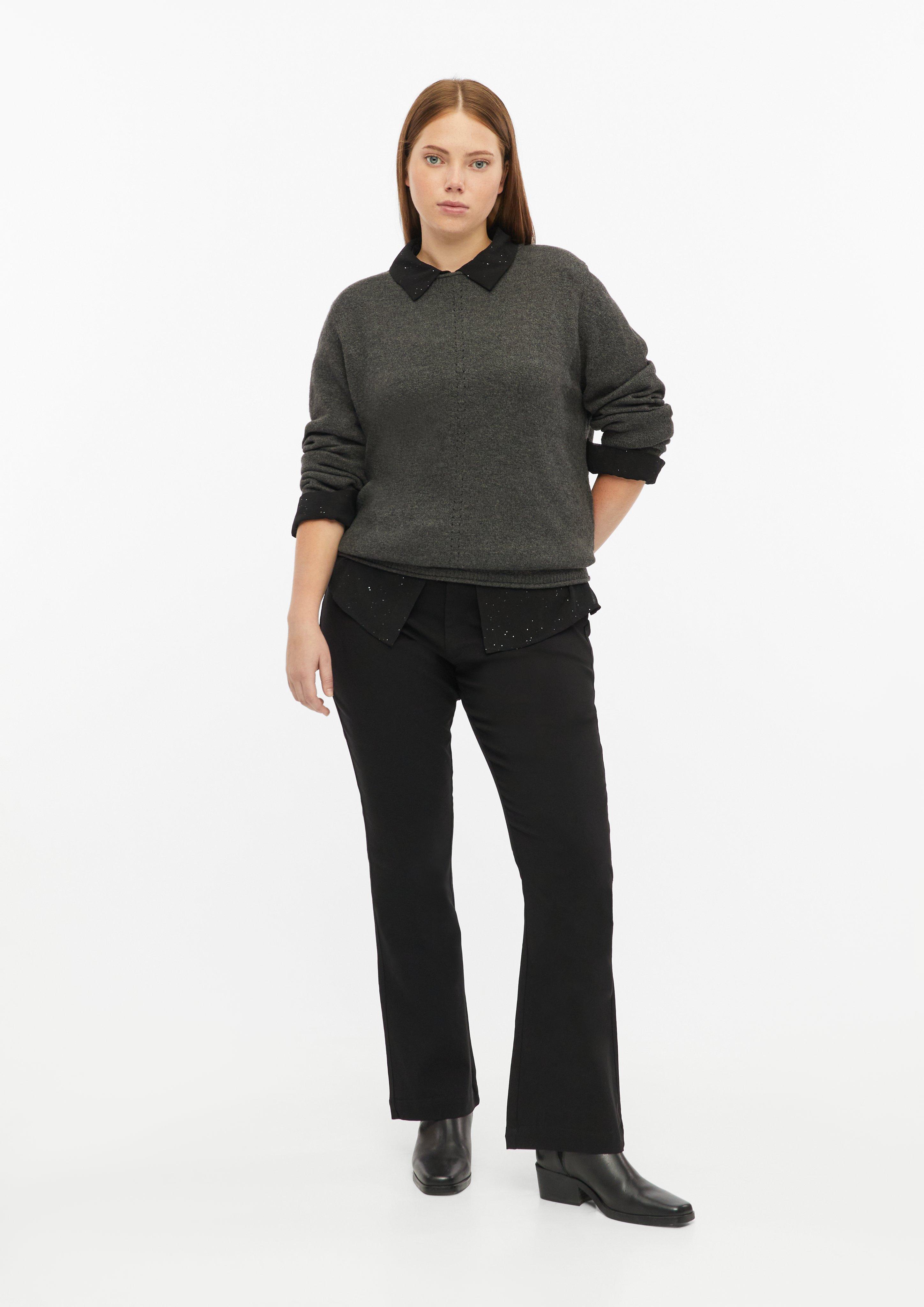 Women Soft Sweater with Rolled Edges in grey by QS CURVE