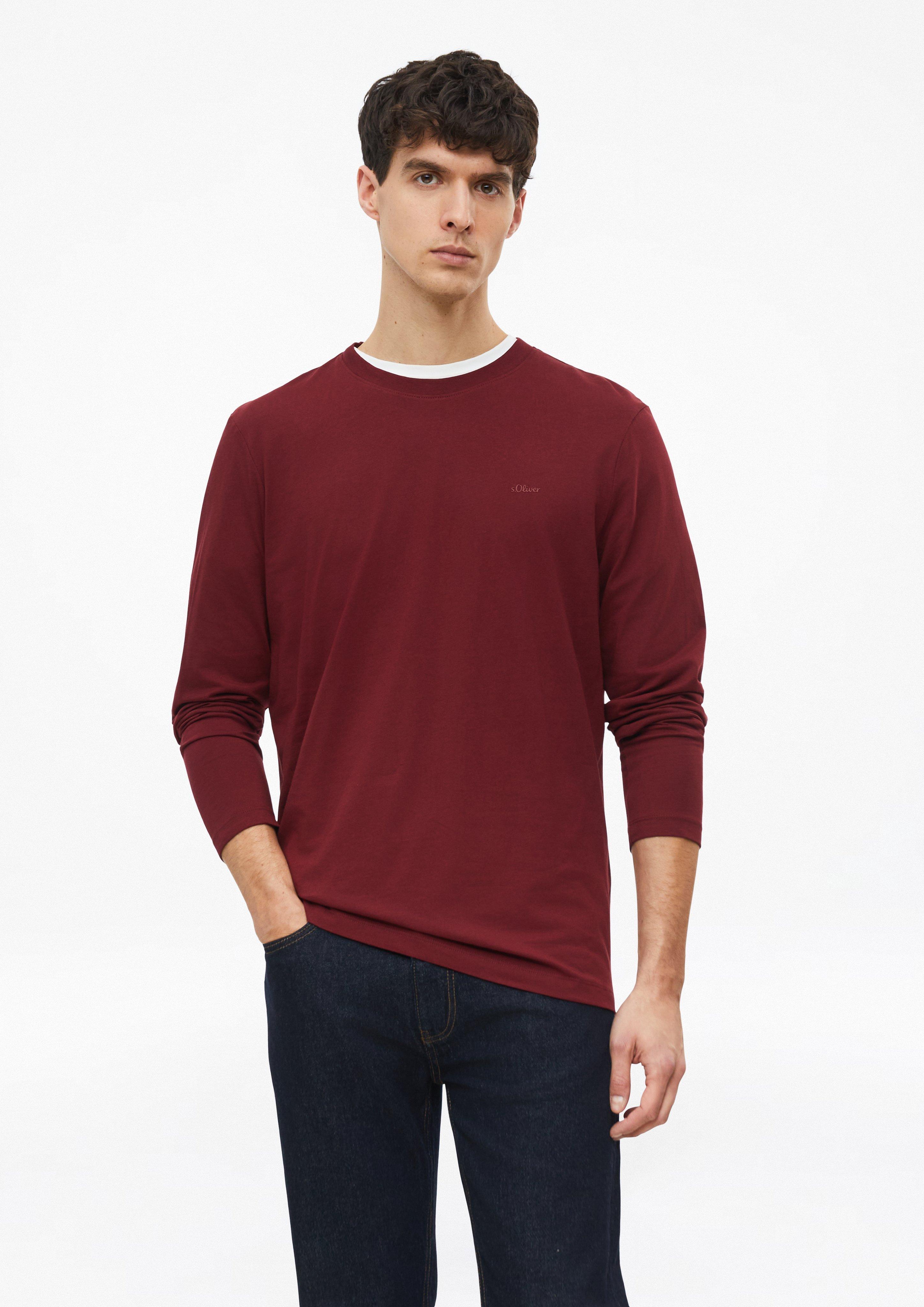 Chemise à manches longues avec logo imprimé, 100% coton en bordeaux de s.Oliver