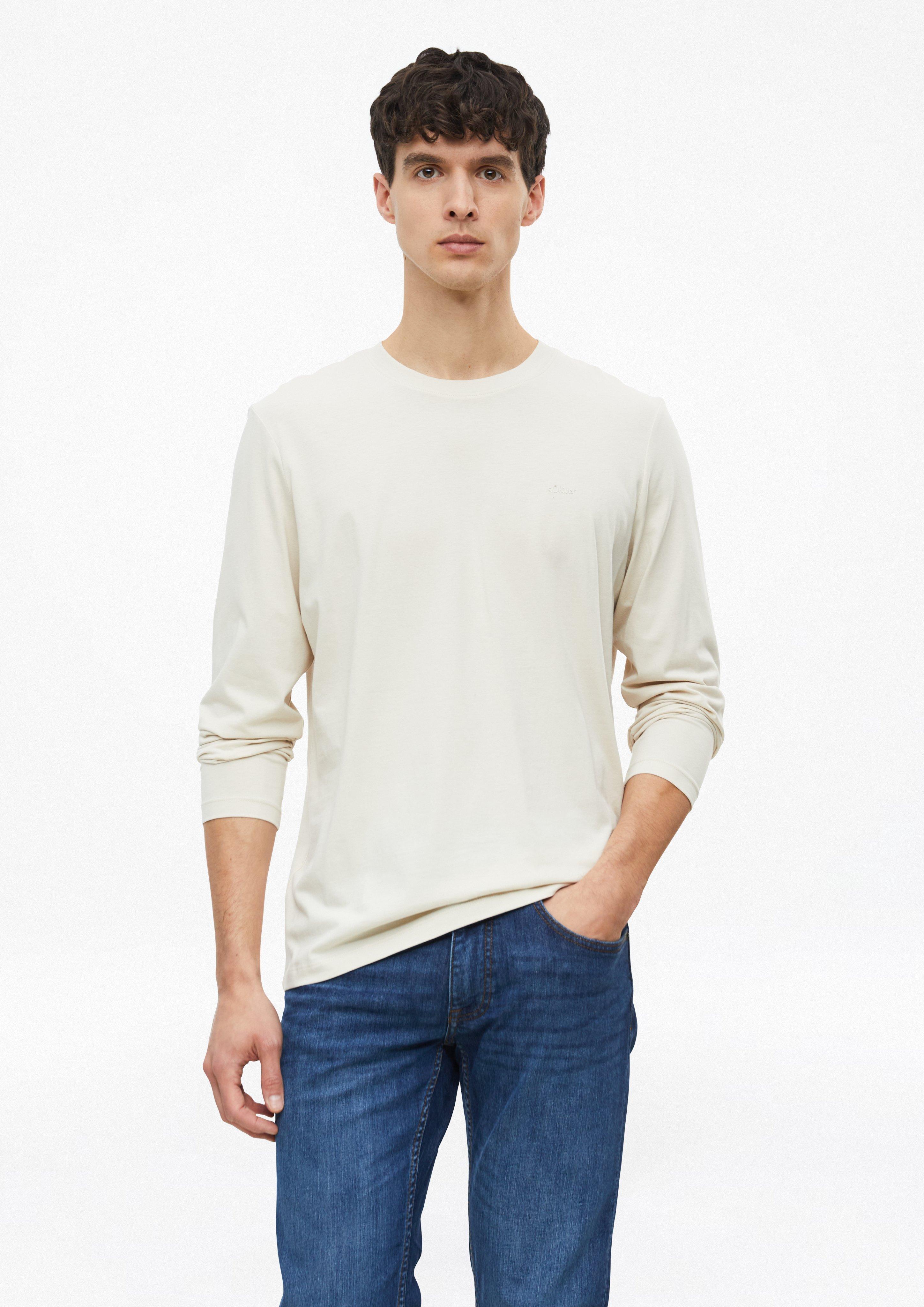 Chemise à manches longues avec logo imprimé, 100% coton en beige clair de s.Oliver
