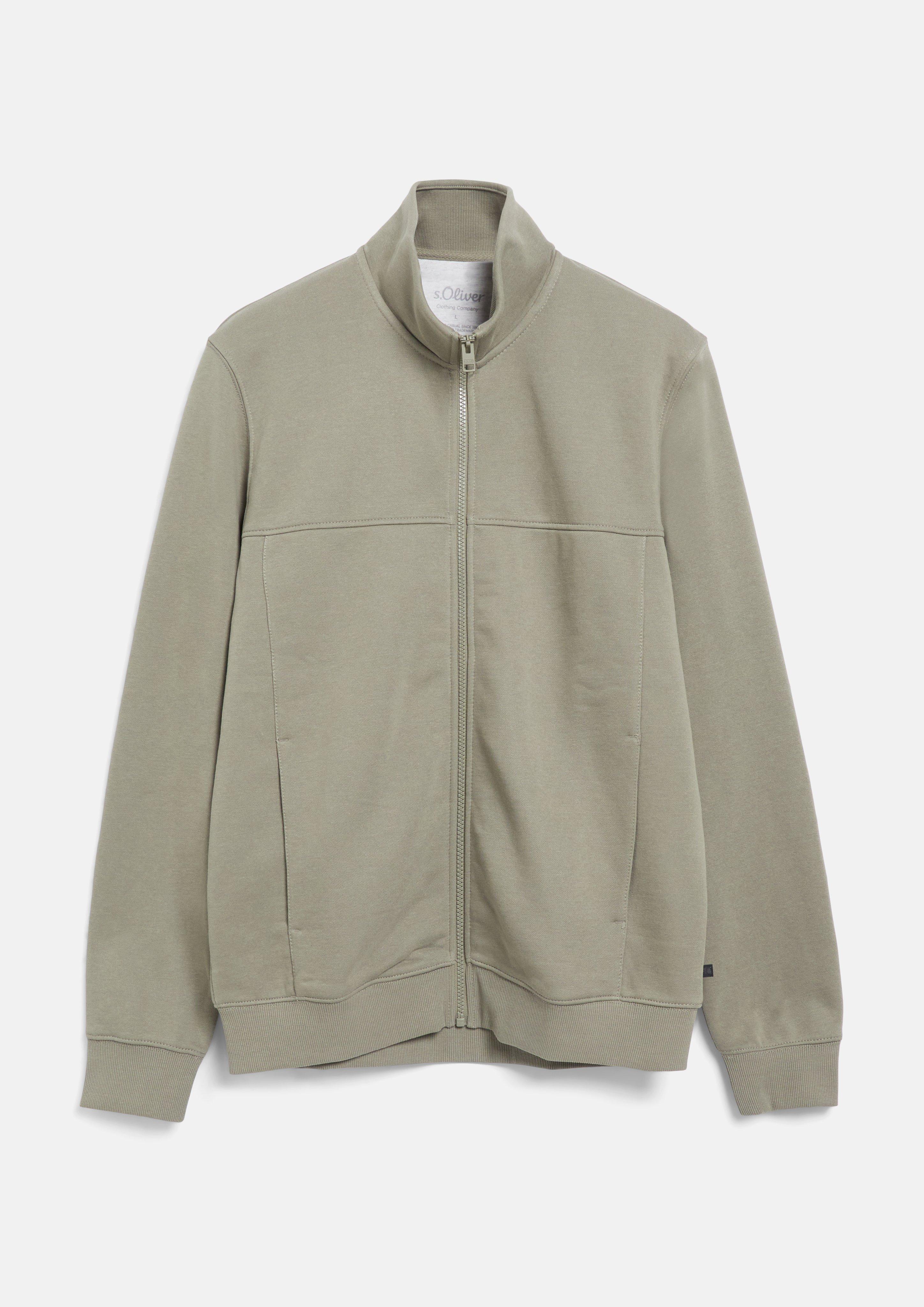 Sweatjacke mit Stehkragen und Eingrifftaschen in Farbe helles olivgrün von s.Oliver