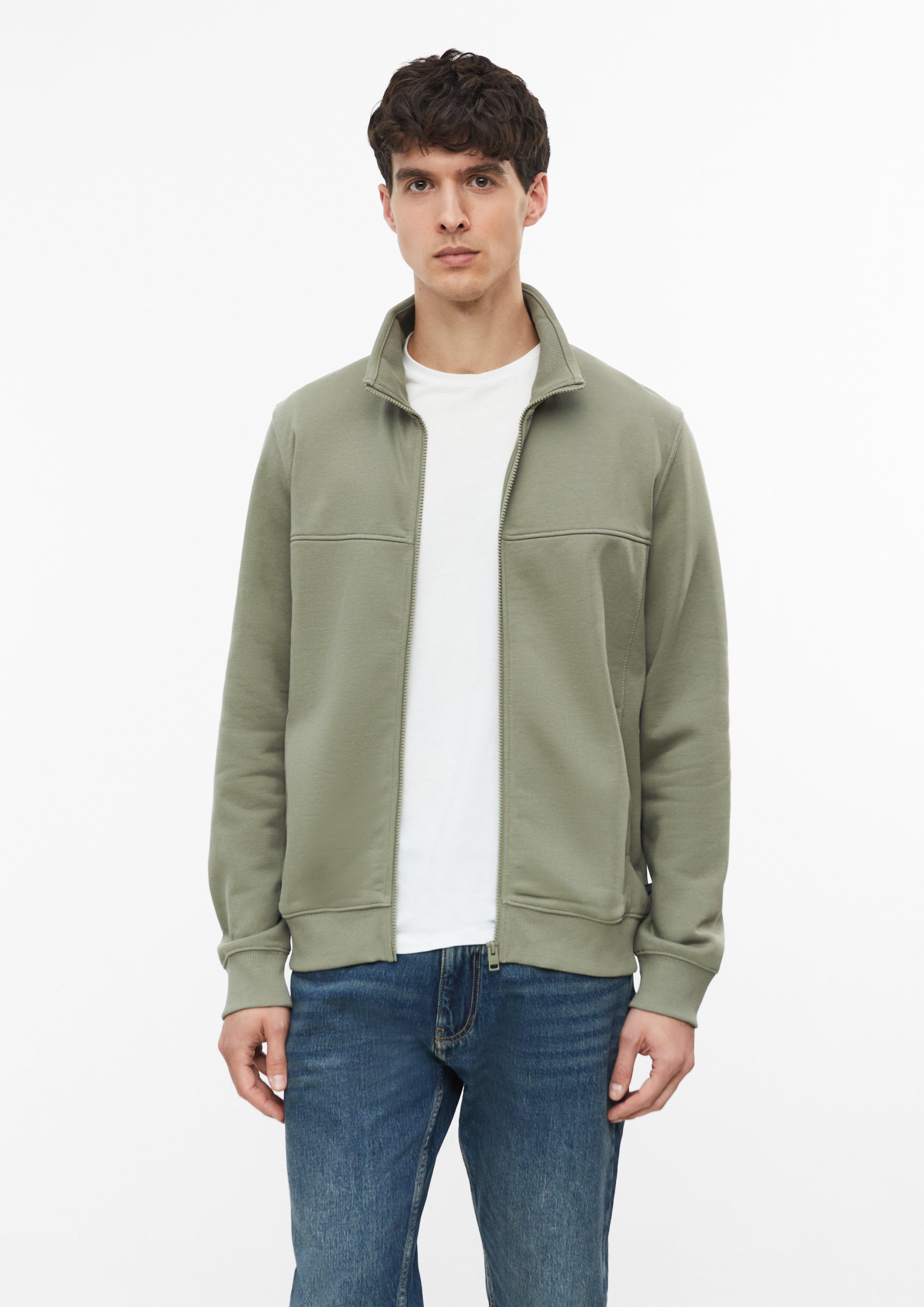 Sweat jacket with stand-up collar and side pockets in light olive by s.Oliver
