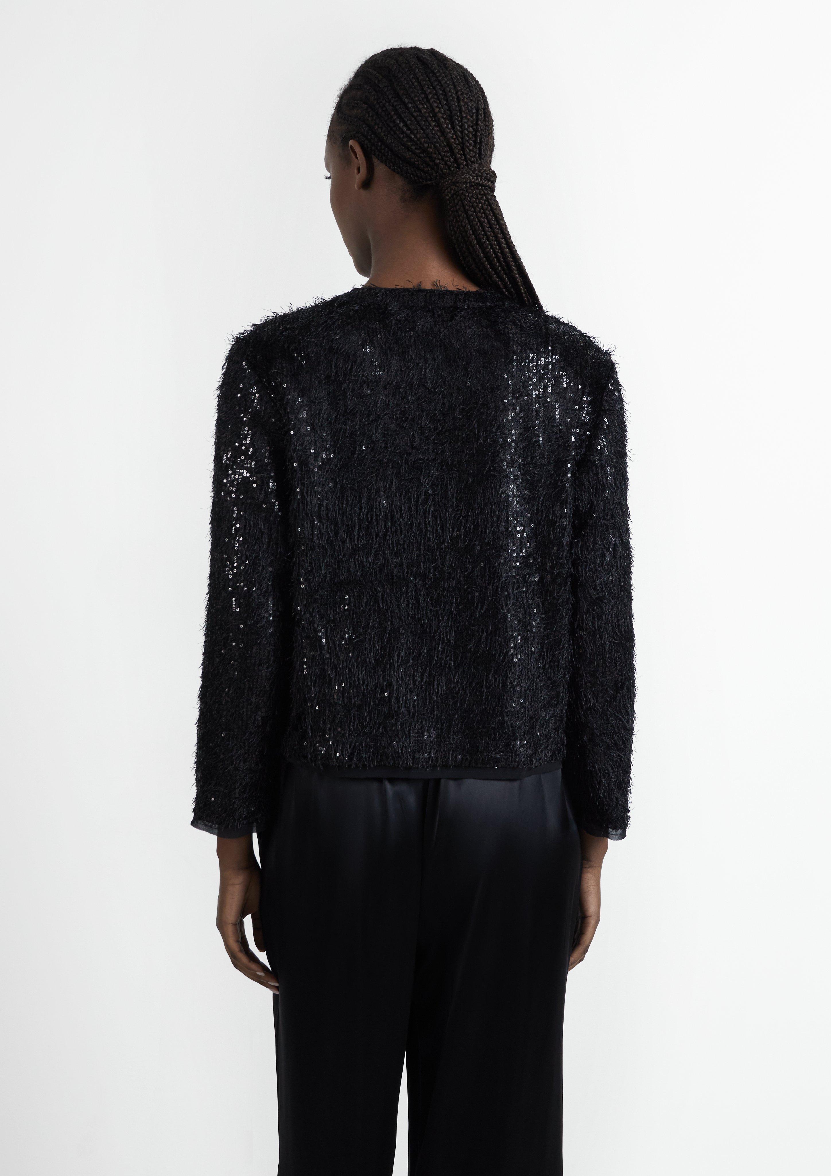 Damen Indoor-Jacke mit Pailletten, voll gefüttert in schwarz von COMMA