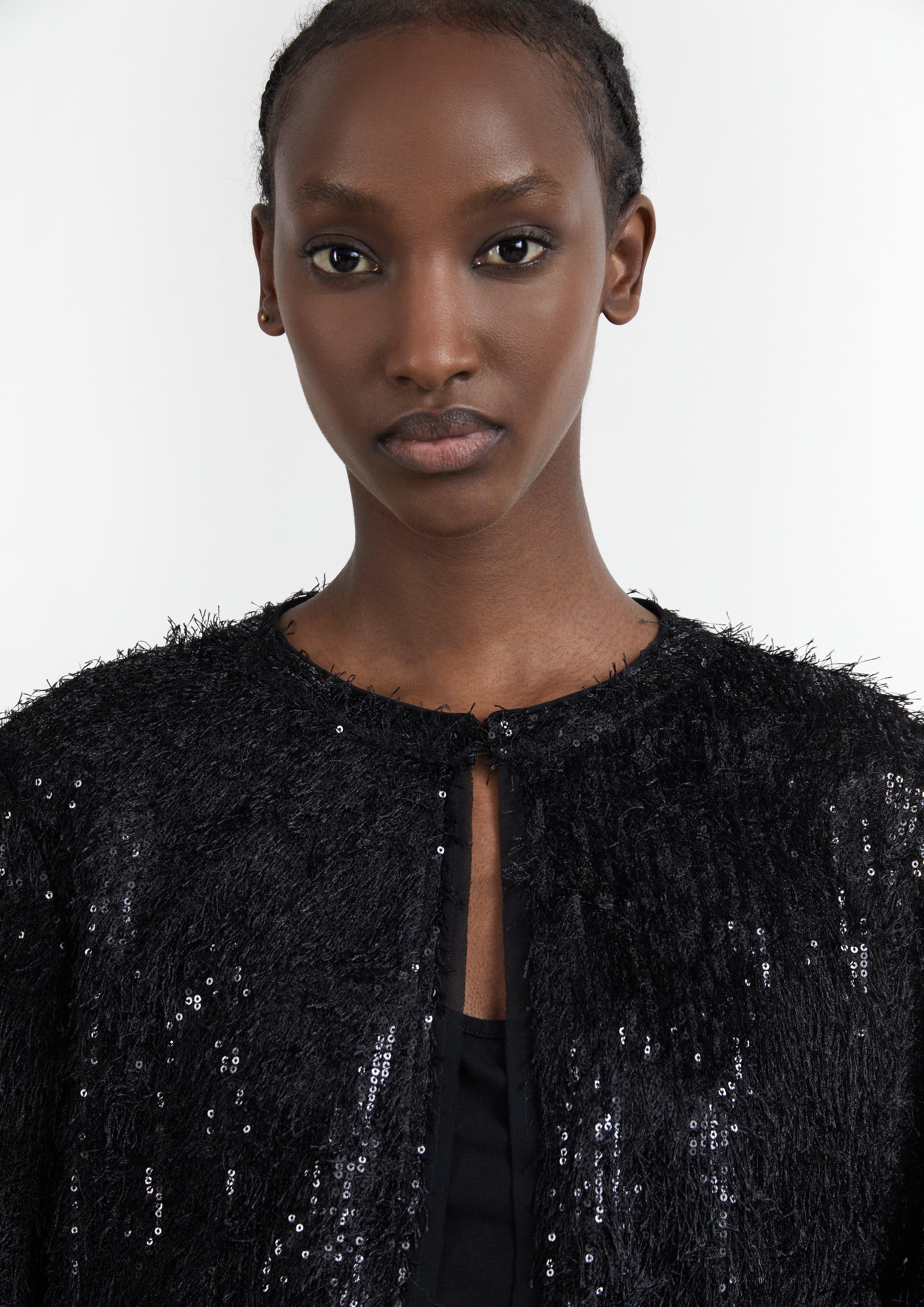 Damen Indoor-Jacke mit Pailletten, voll gefüttert in schwarz von COMMA