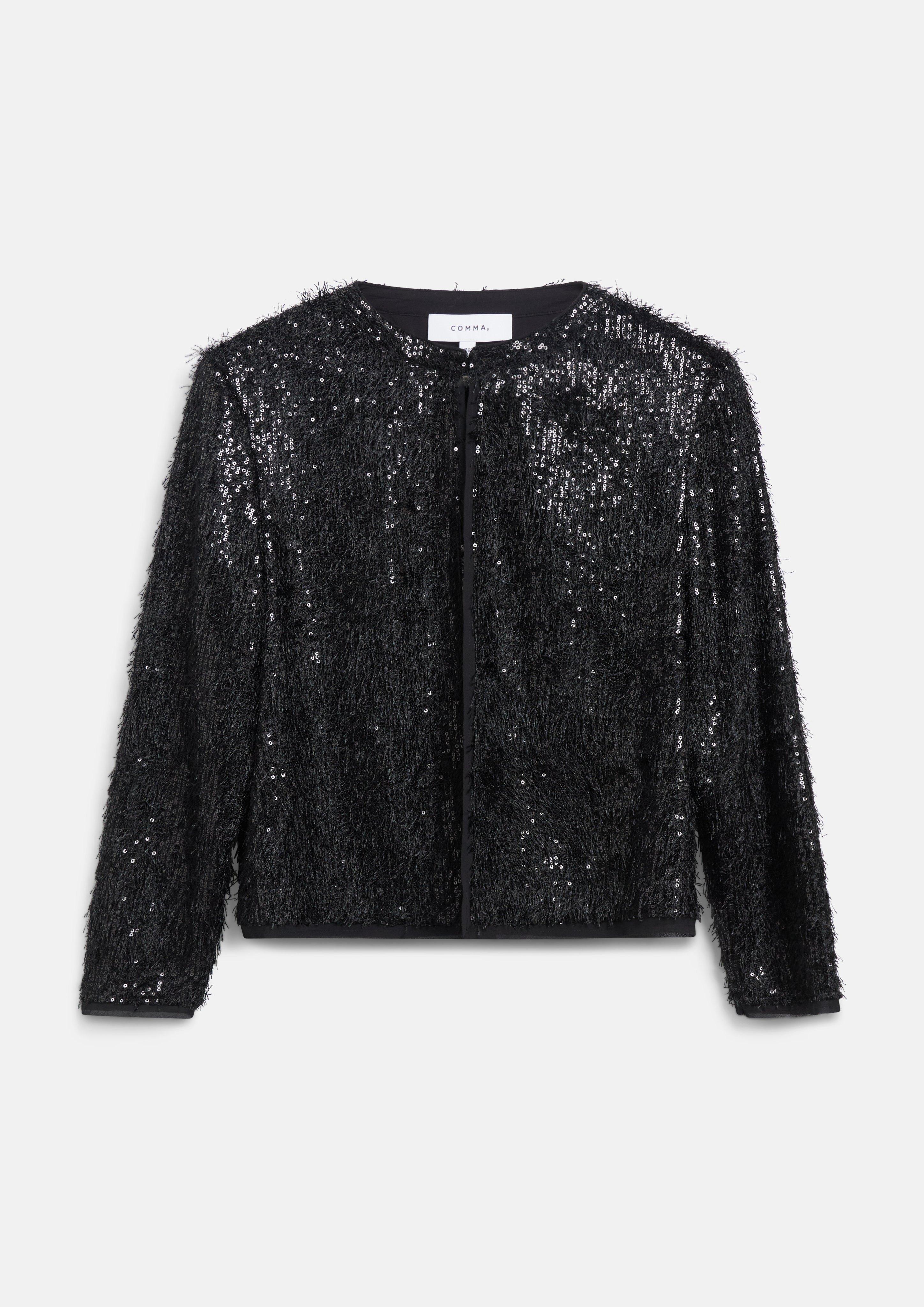 Damen Indoor-Jacke mit Pailletten, voll gefüttert in schwarz von COMMA
