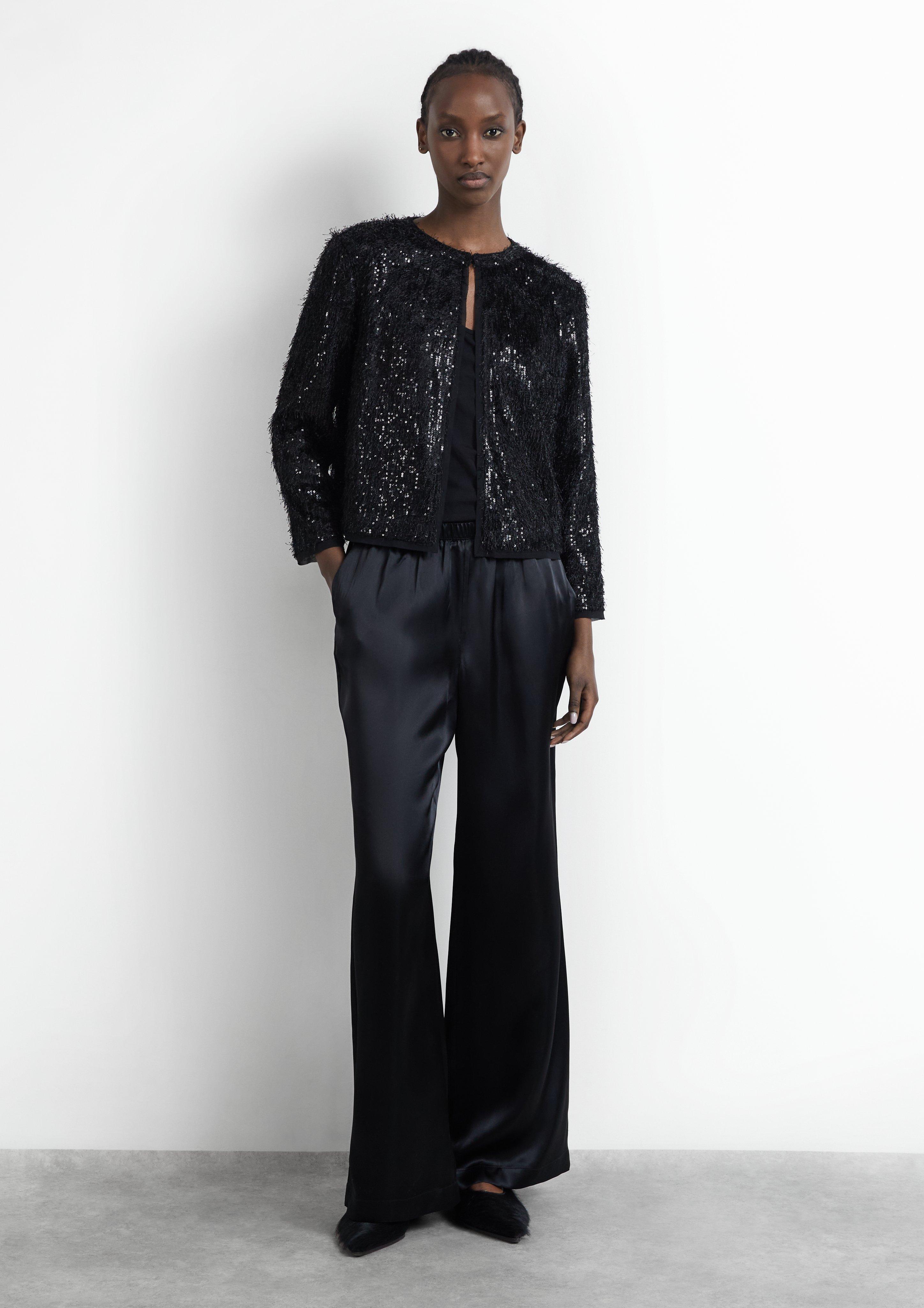 Damen Indoor-Jacke mit Pailletten, voll gefüttert in schwarz von COMMA