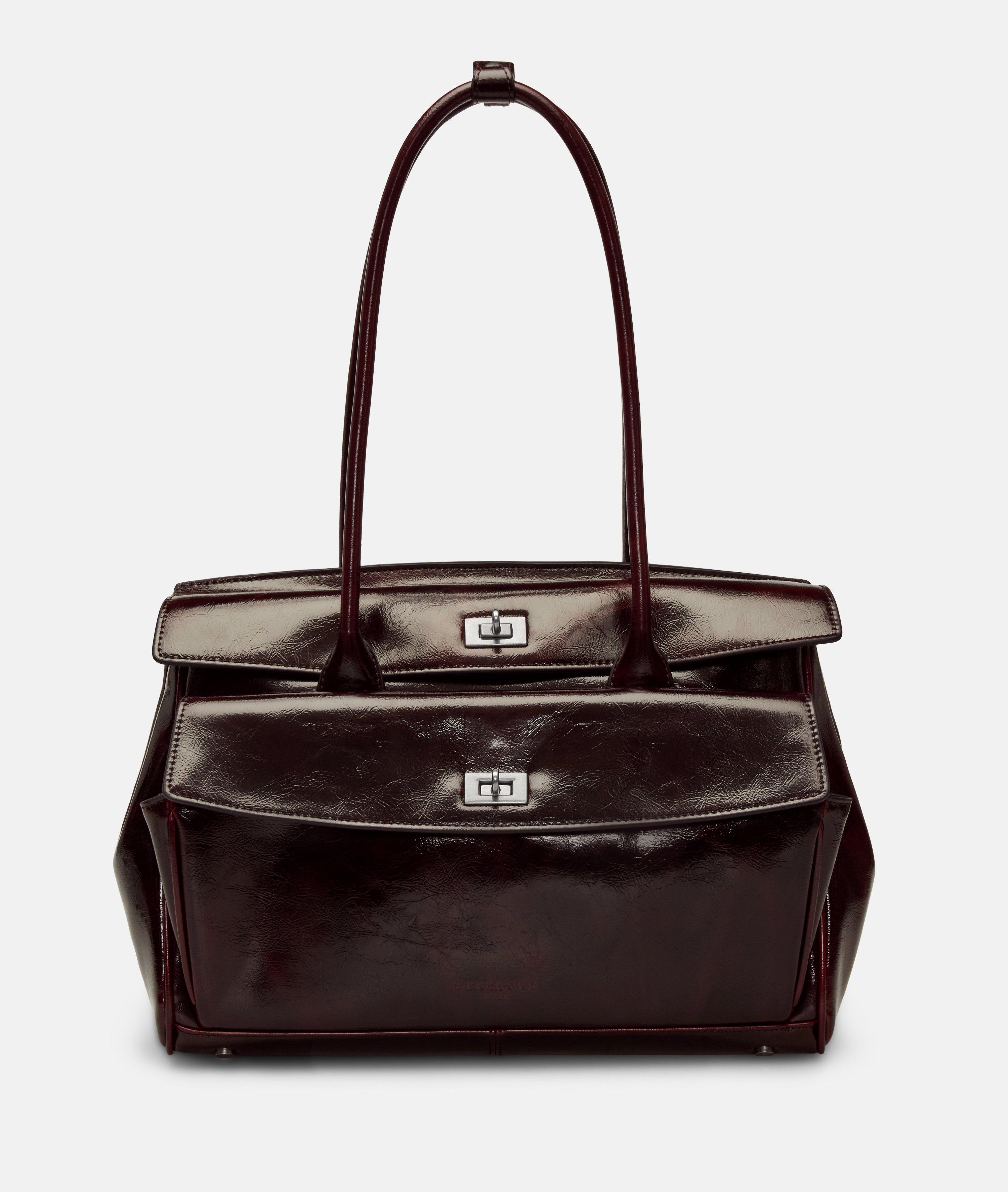 Satchel in red, olive & brown