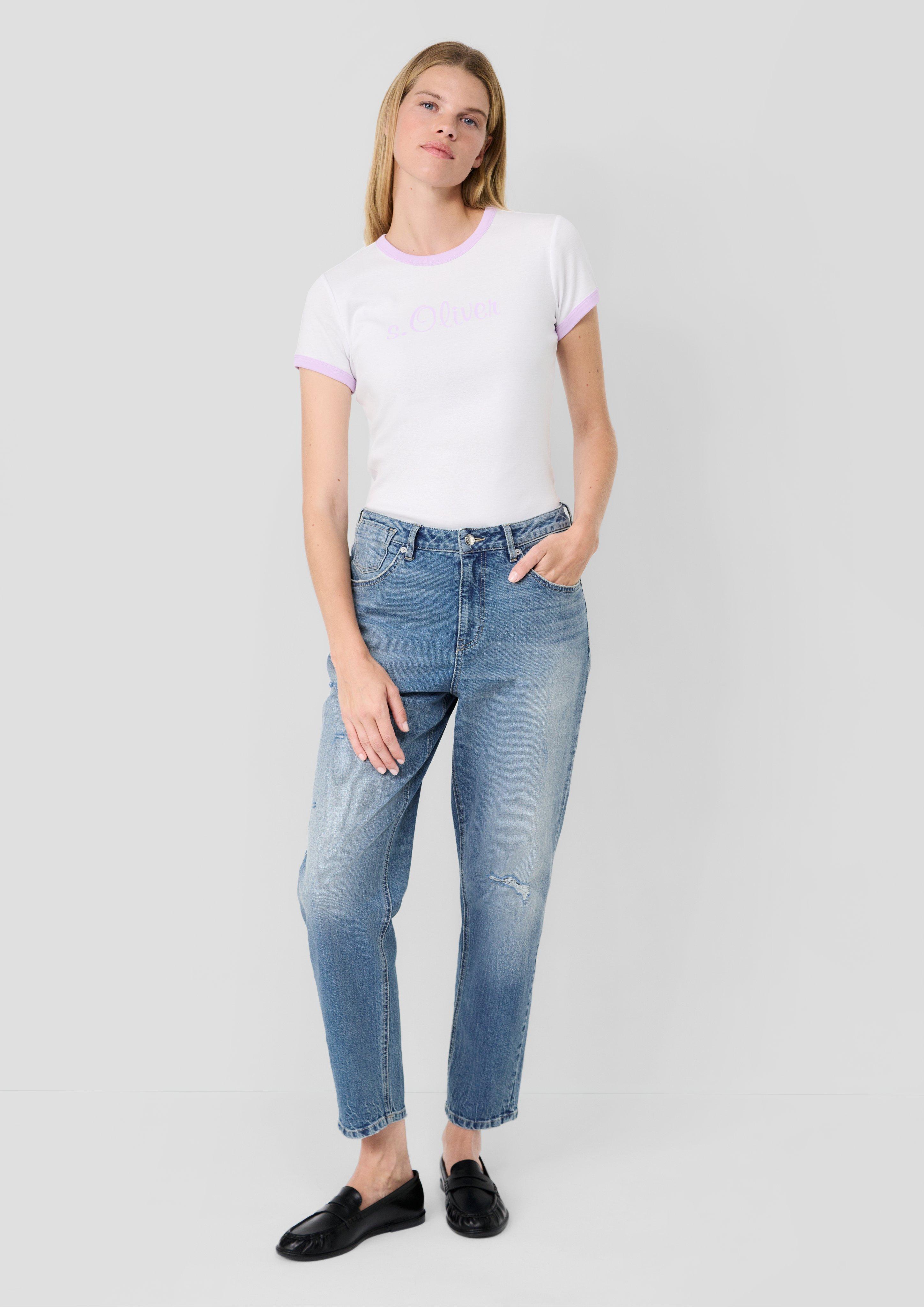 Femmes s.Oliver x Heidi Klum : jean / Mom Fit / à effets destroy en bleu de s.Oliver