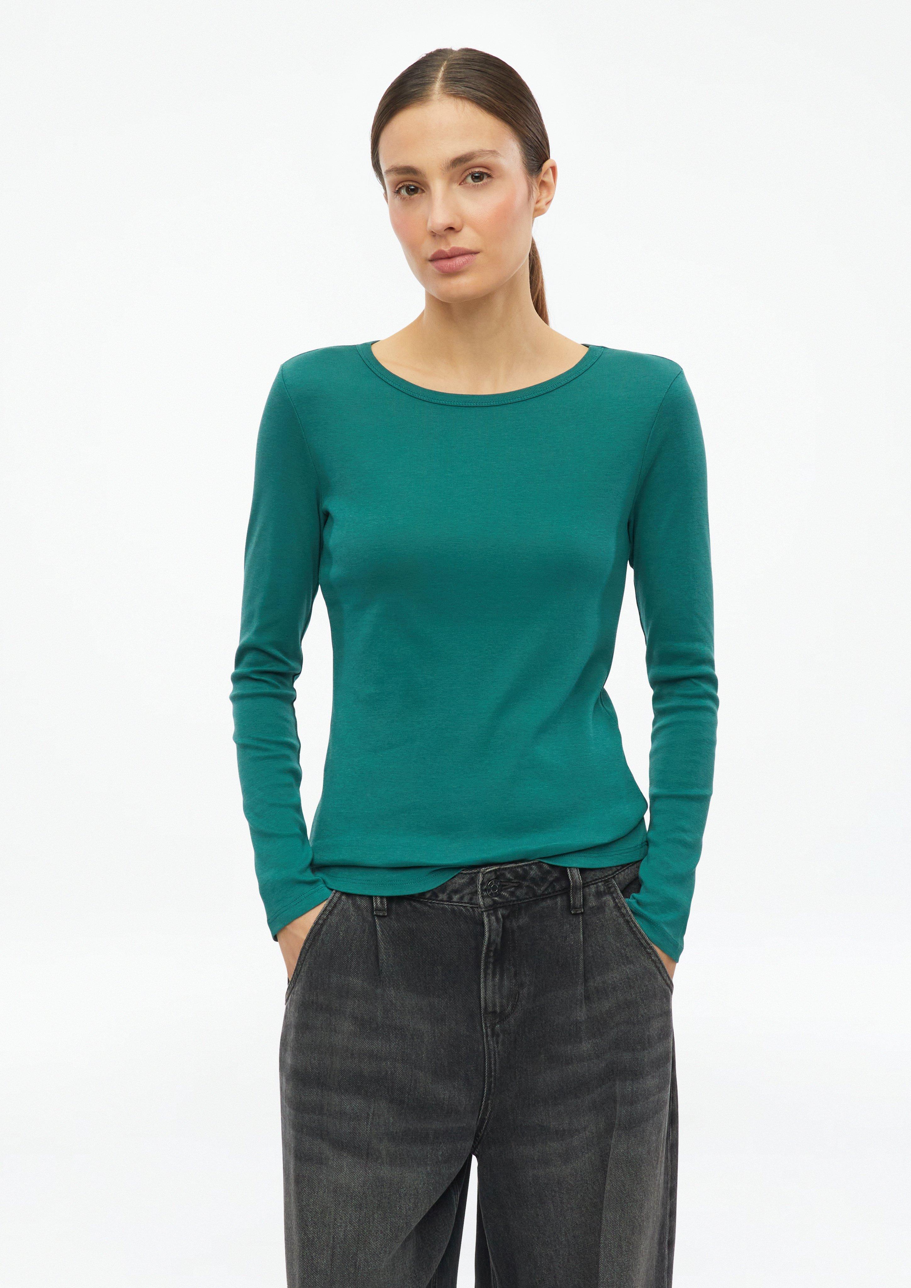 Softes Longsleeve im Slim Fit aus Rippware in Farbe petrol von s.Oliver