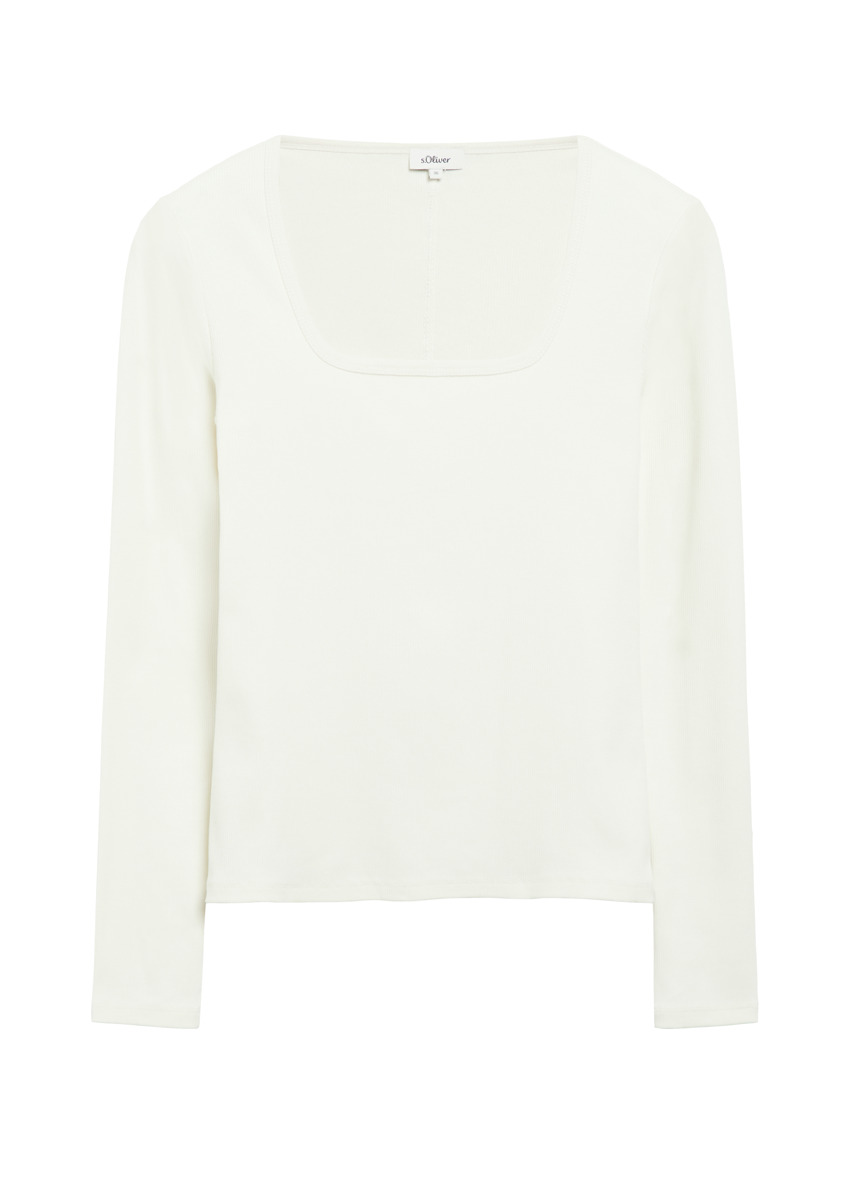 Geribbeld T-shirt met lange mouwen in slim fit met vierkante halslijn
