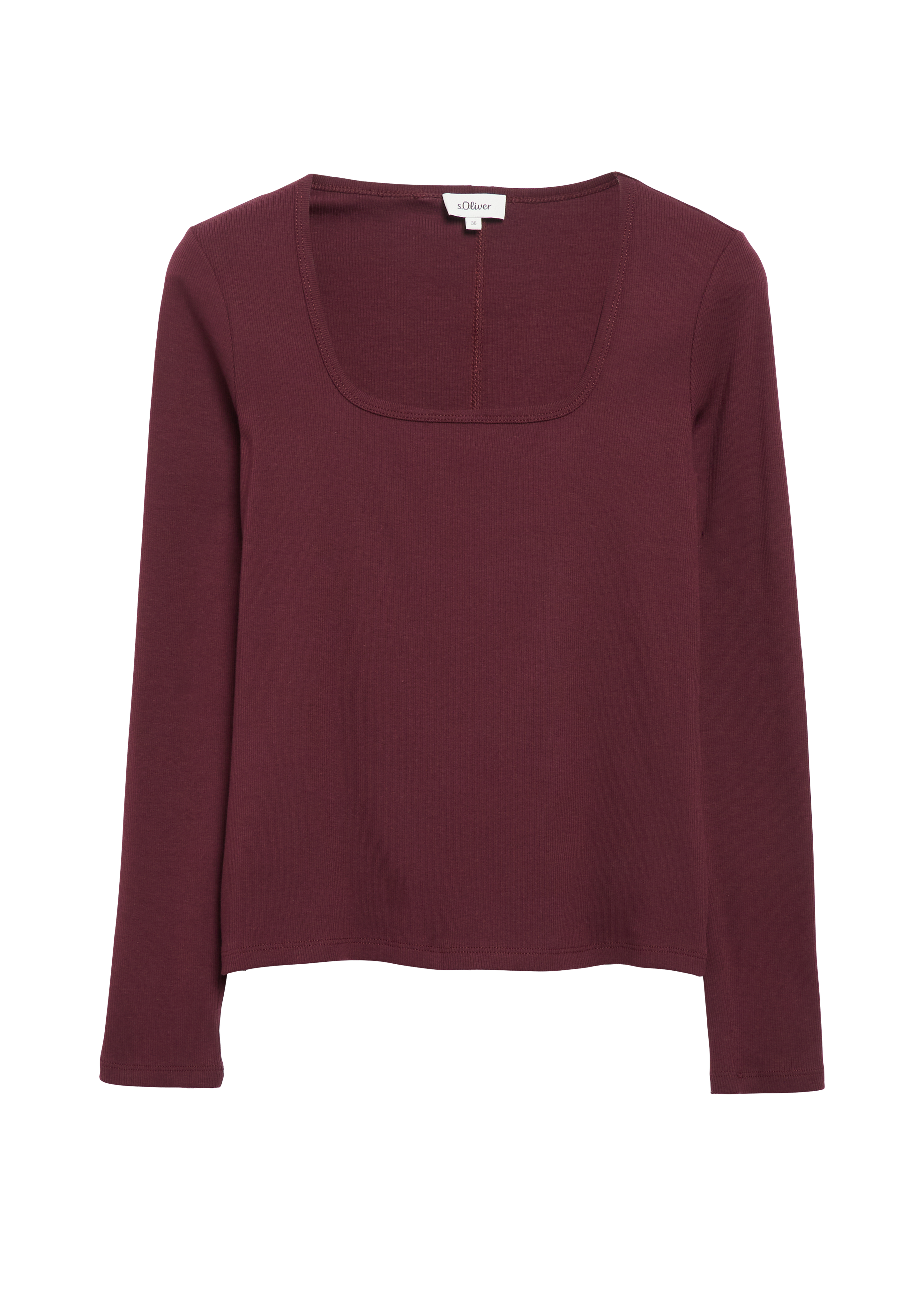 Geribbeld T-shirt met lange mouwen in slim fit met vierkante halslijn