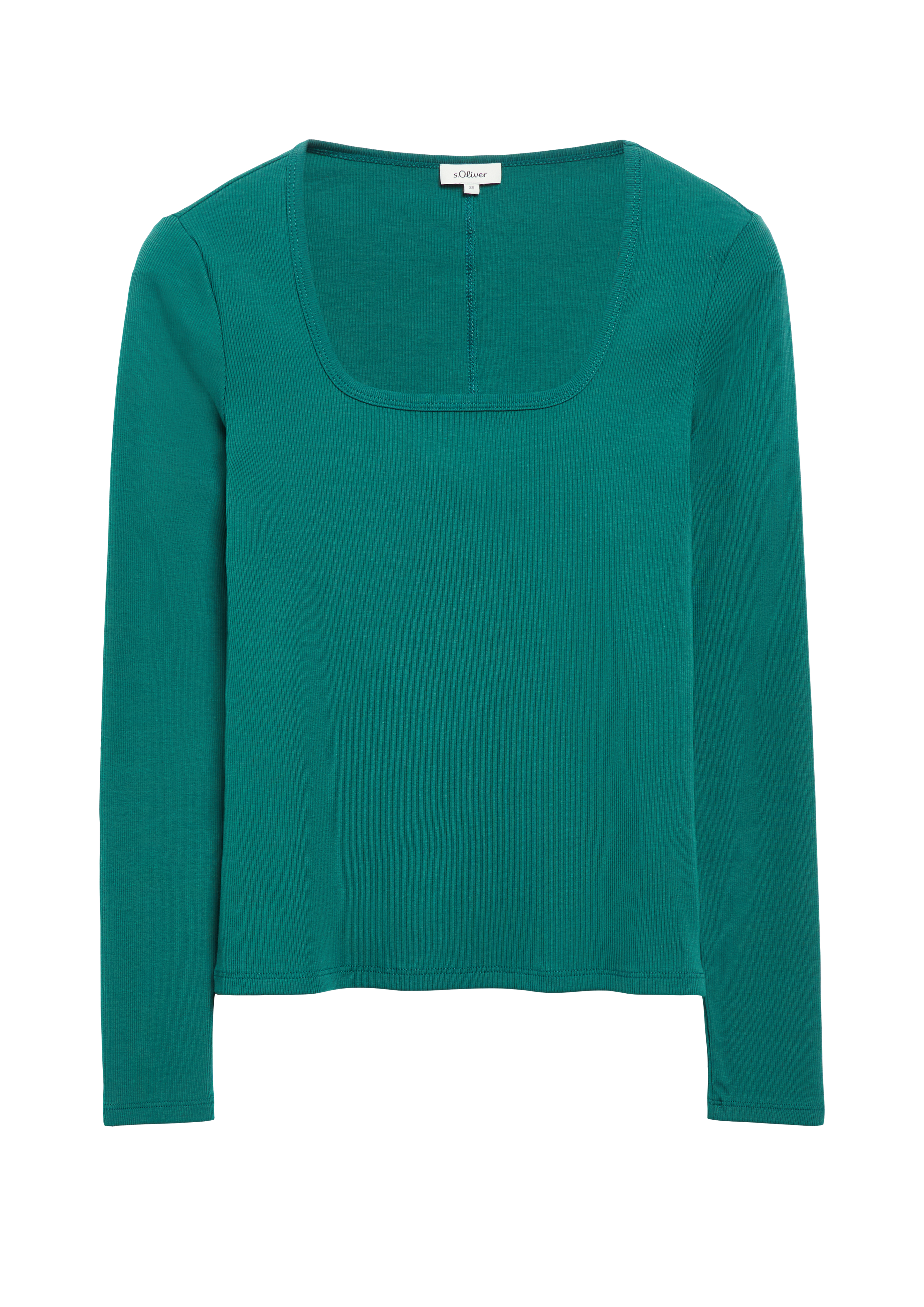 Geribbeld T-shirt met lange mouwen in slim fit met vierkante halslijn