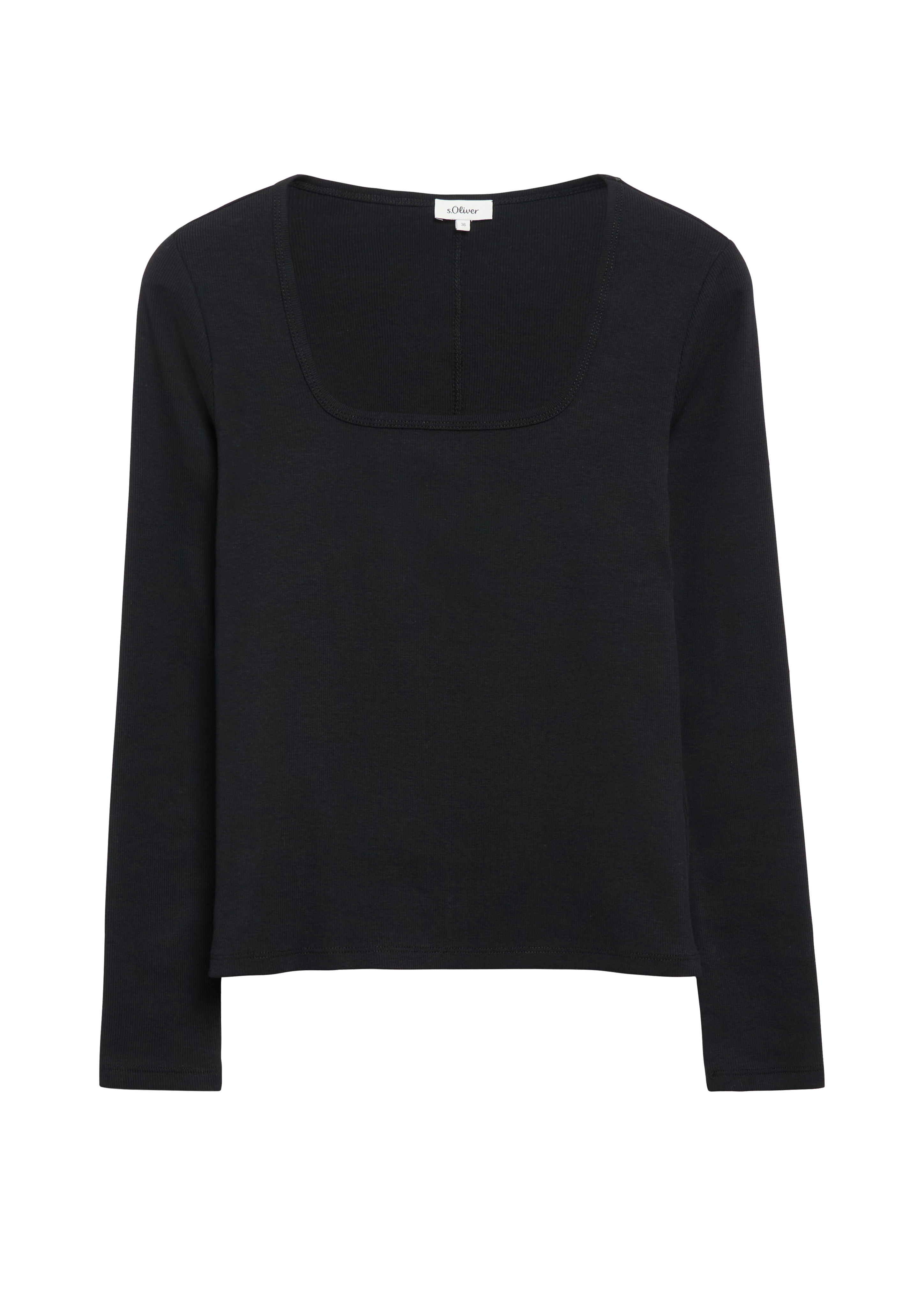 Geribbeld T-shirt met lange mouwen in slim fit met vierkante halslijn