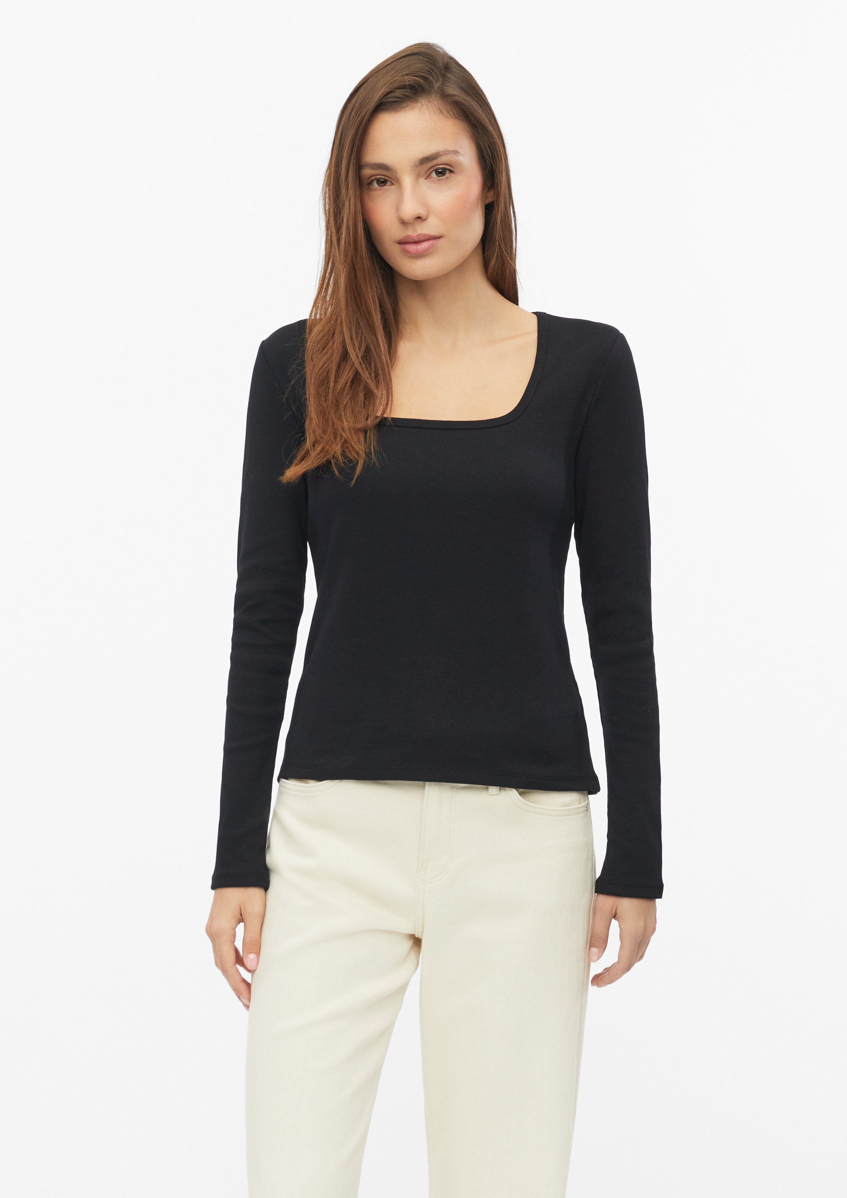 Geribbeld T-shirt met lange mouwen in slim fit met vierkante halslijn in zwart van s.Oliver