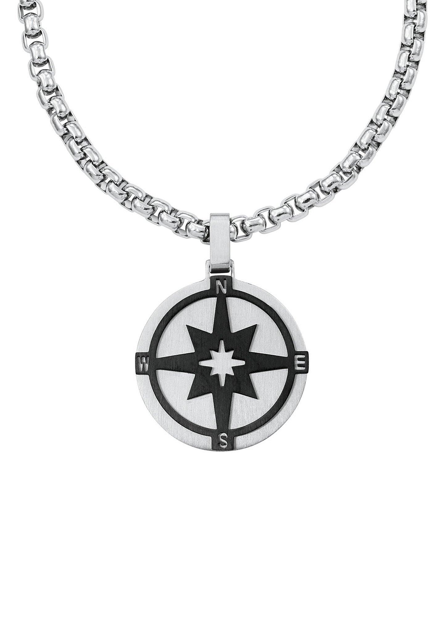 Edelstahl-Halskette Kompass silber 