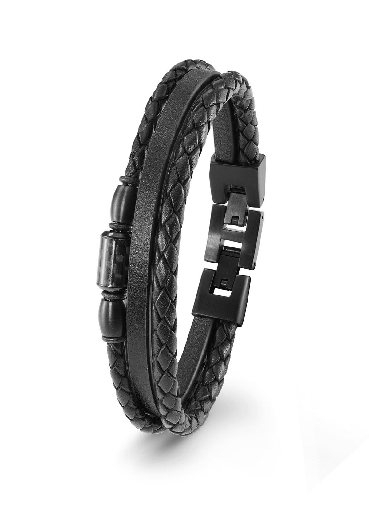 Leder-Armband mit Edelstahl-Anker - schwarz