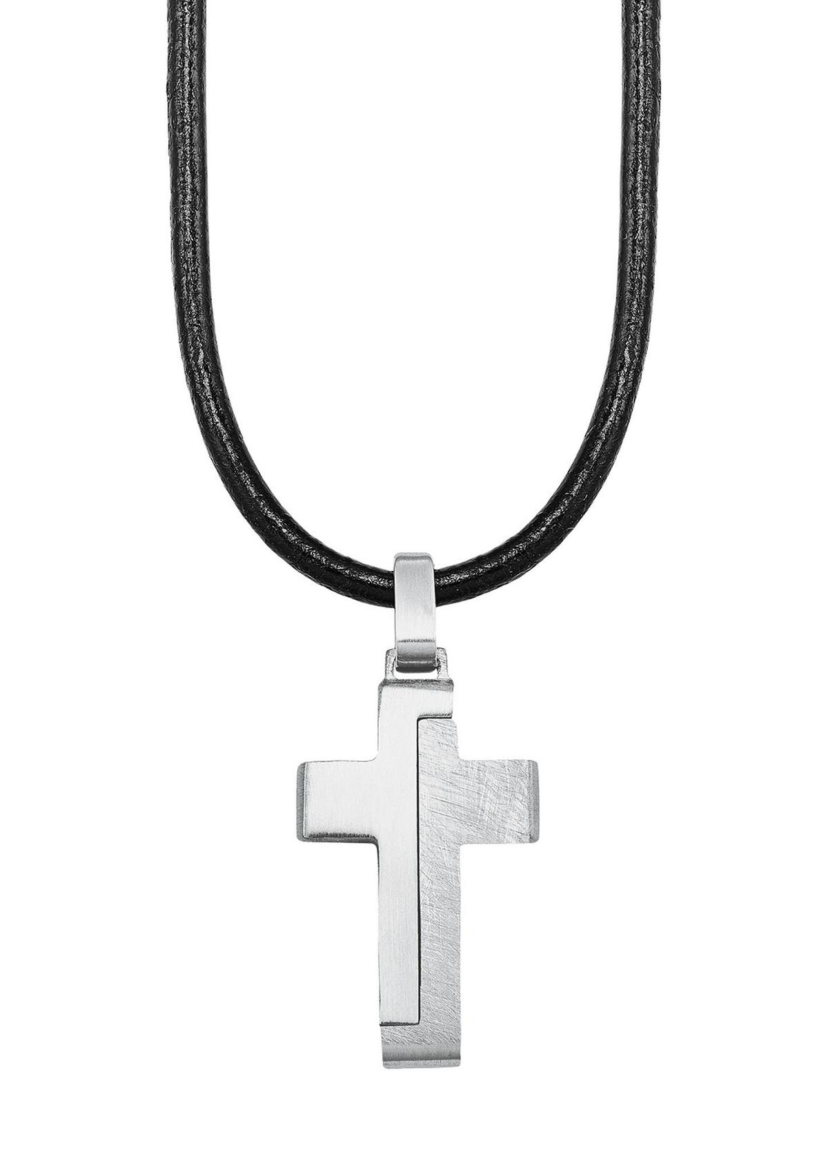 s.Oliver Leder-Halskette mit Kreuzanhänger
