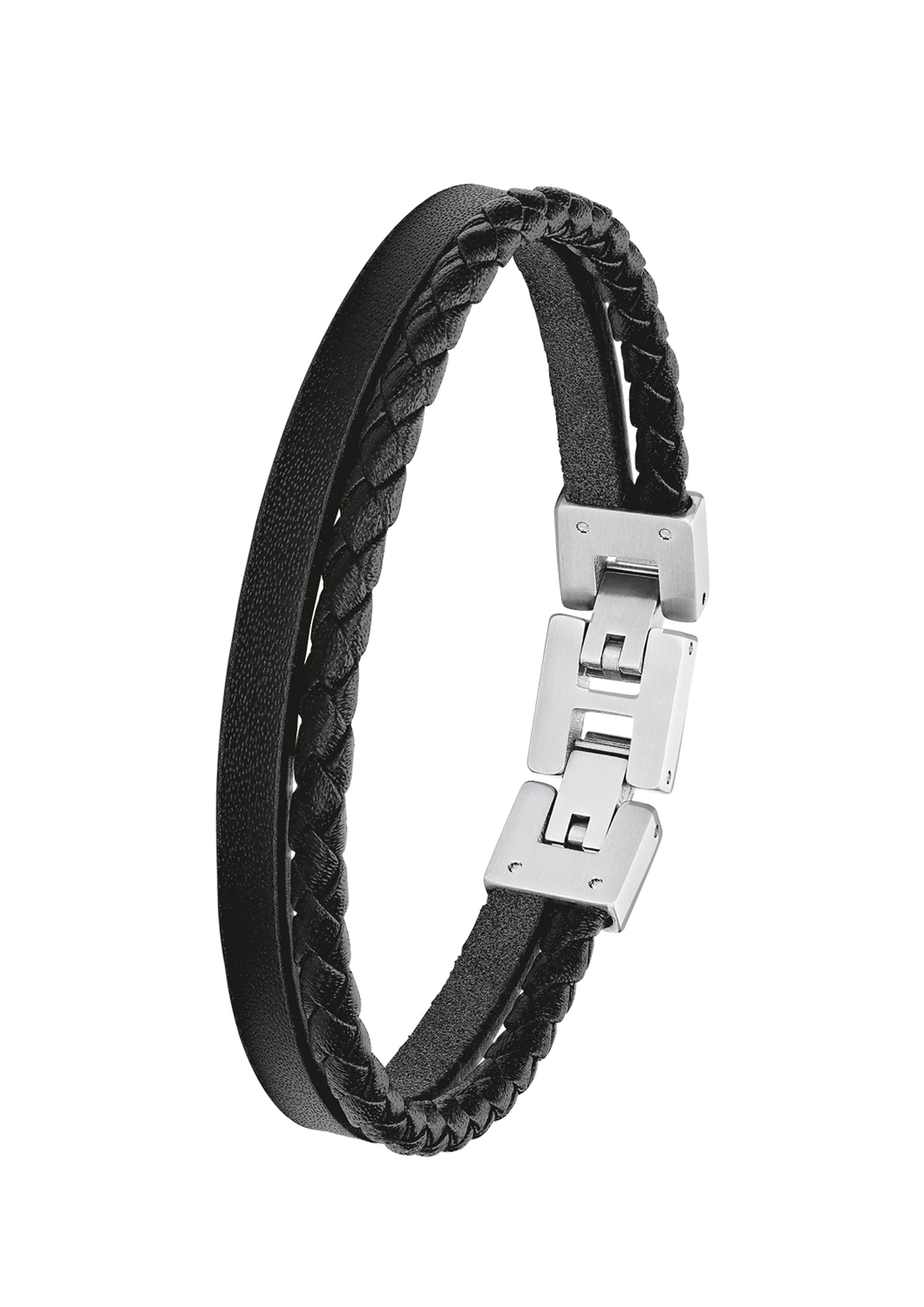 Edelstahl mit Lederarmband schwarz -