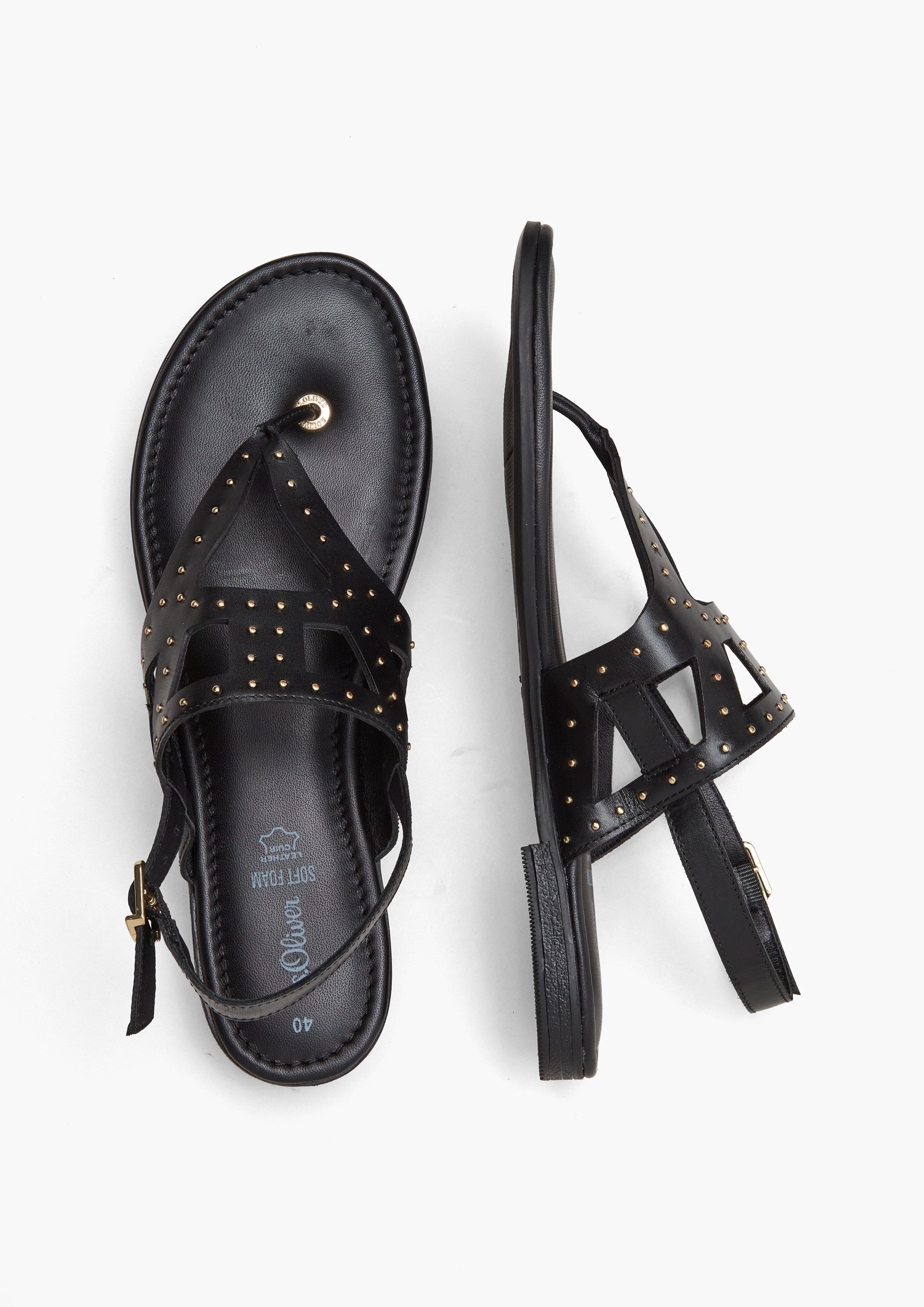 s.Oliver Leder-Sandalen mit Nieten-Besatz