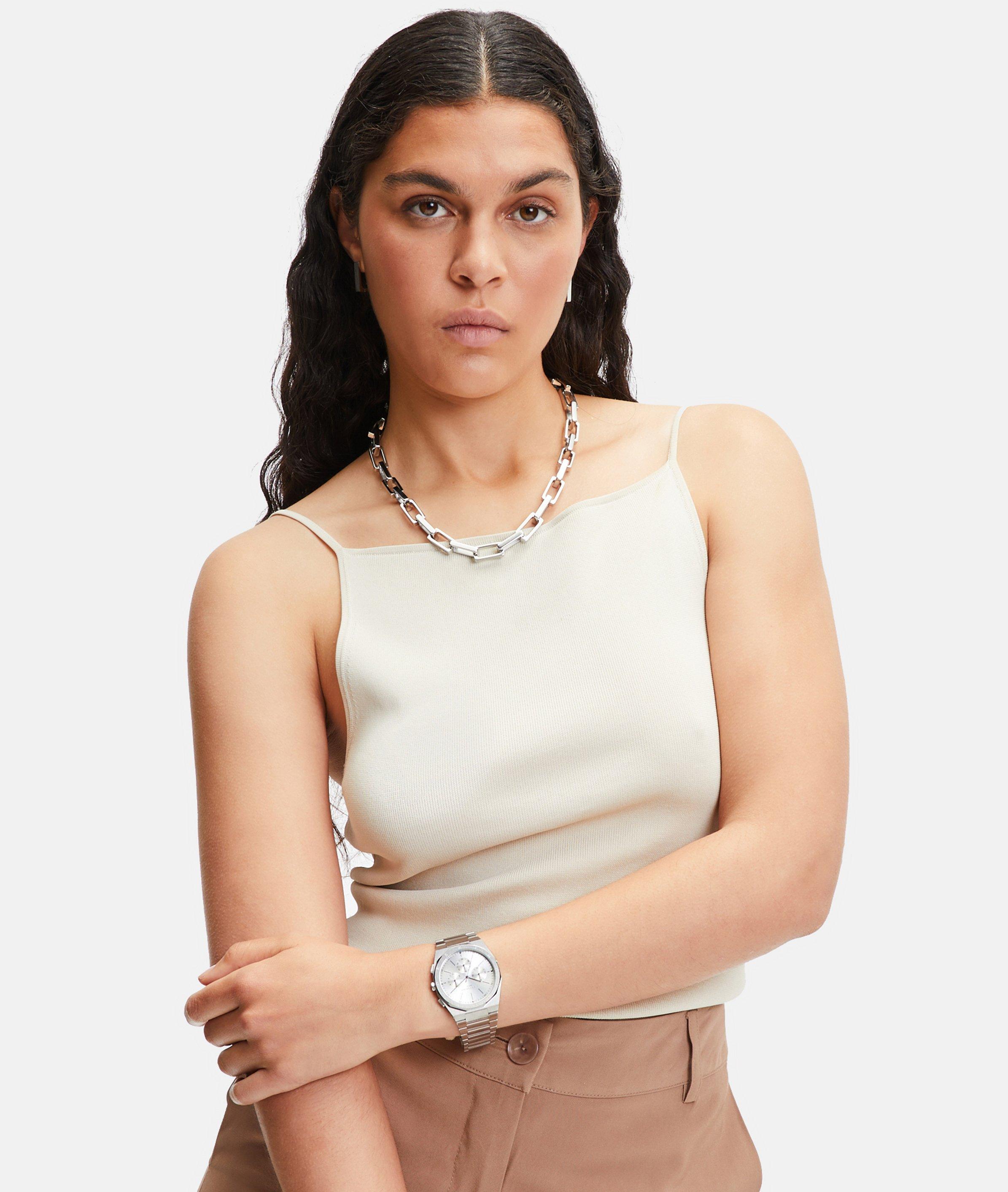 Klok in zilver, grijs, roségoud & roségoud