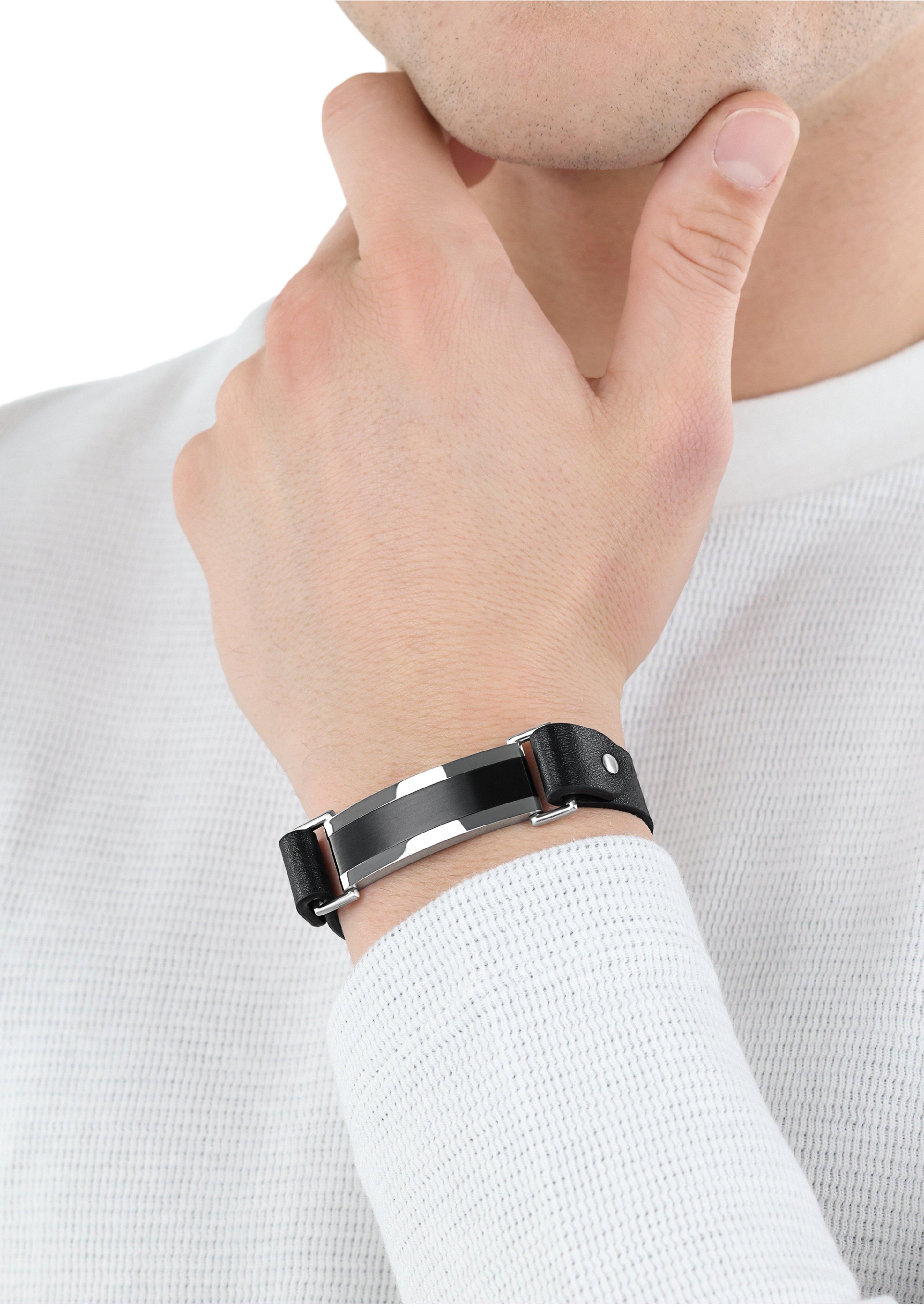 s.Oliver Lederarmband mit Ident-Platte