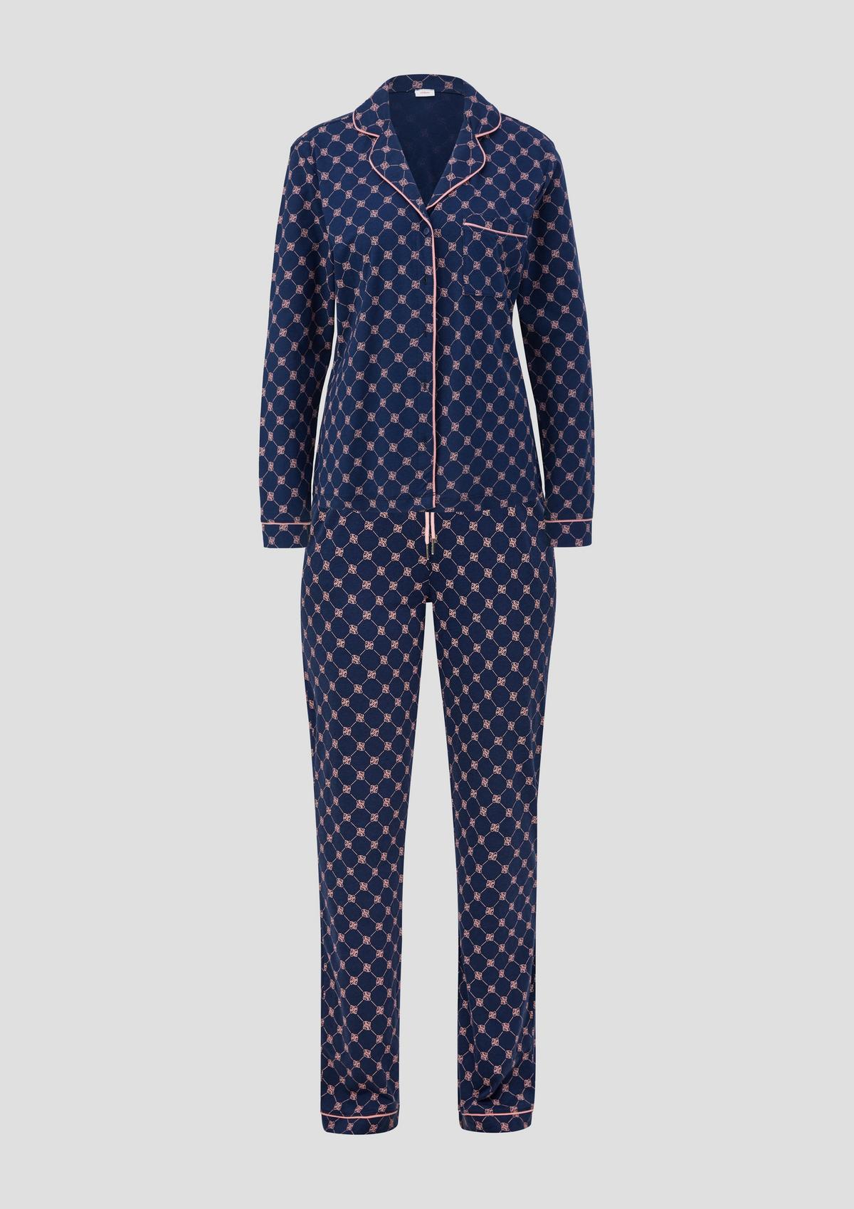 mit - Langes tiefblau Pyjama-Set Schlafmaske