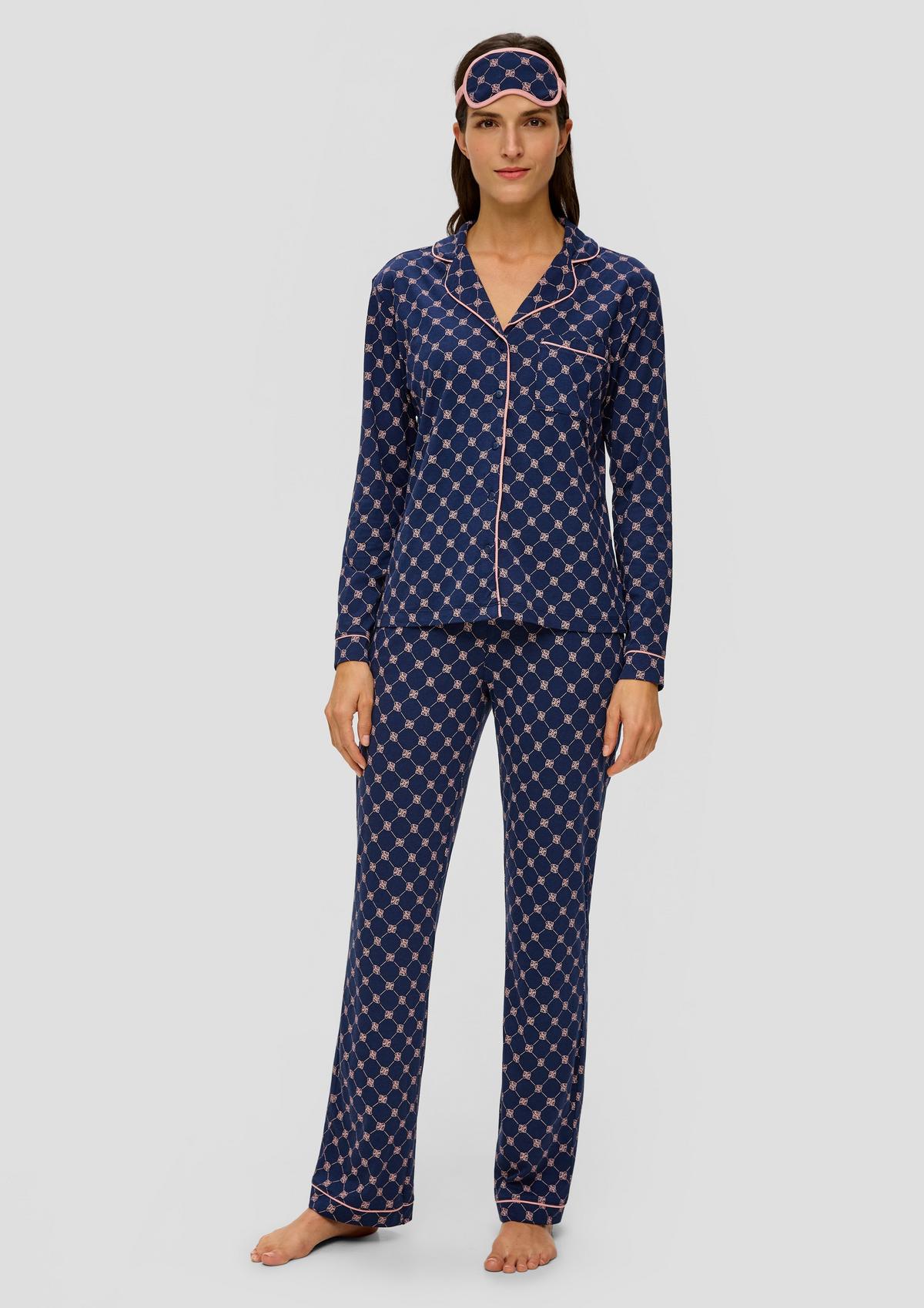 Langes Pyjama-Set Schlafmaske - mit tiefblau