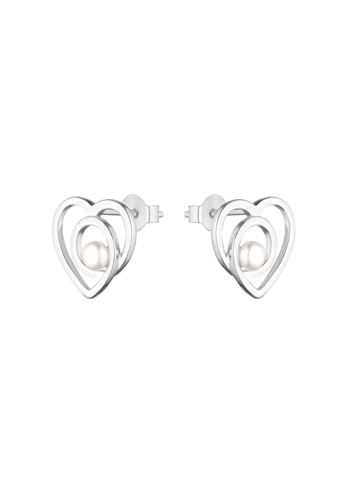 s.Oliver Hartvormige zilveren oorbellen met parels